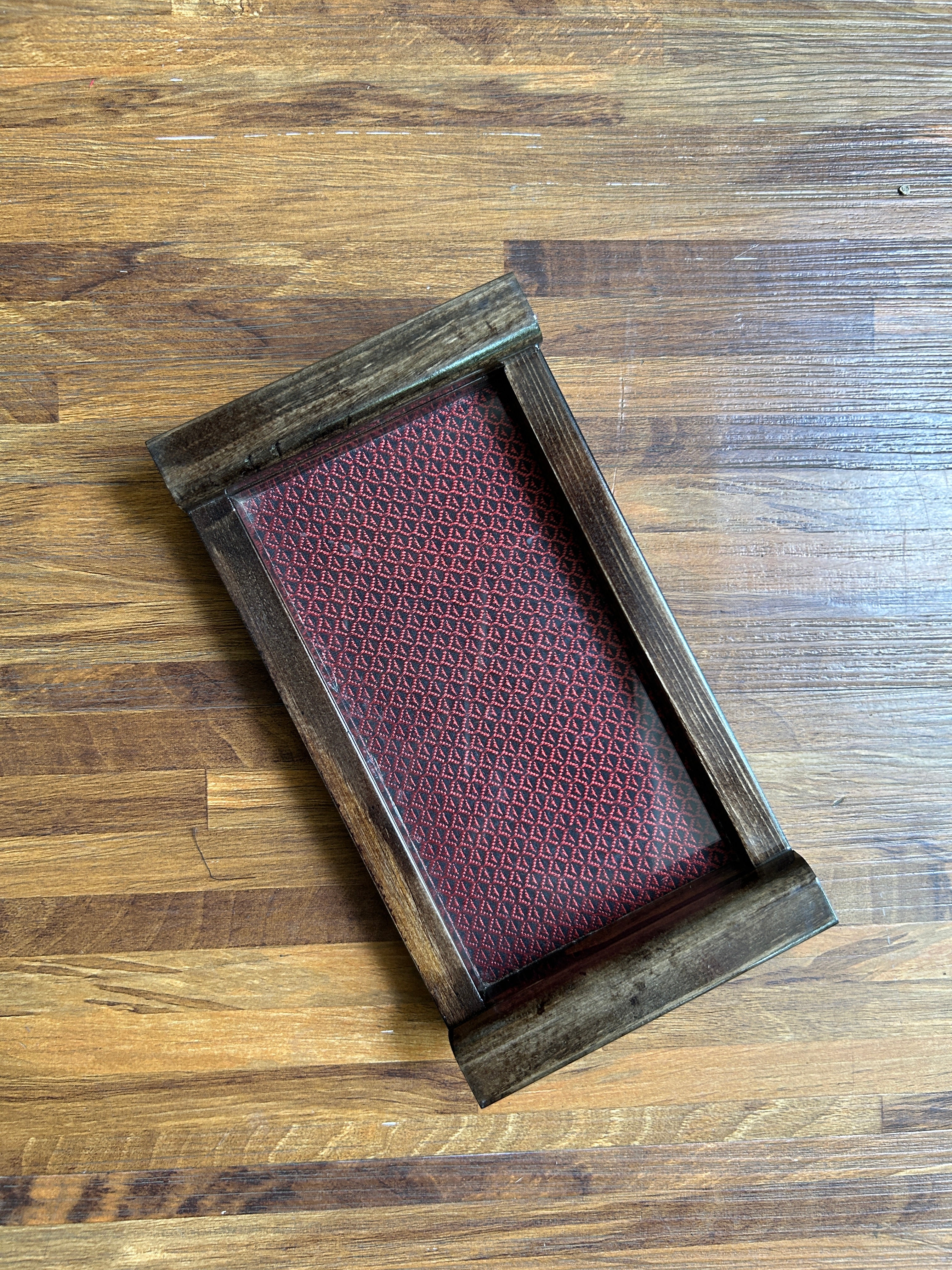 Wooden Tray - Small - Brick Red & Walnut Brown