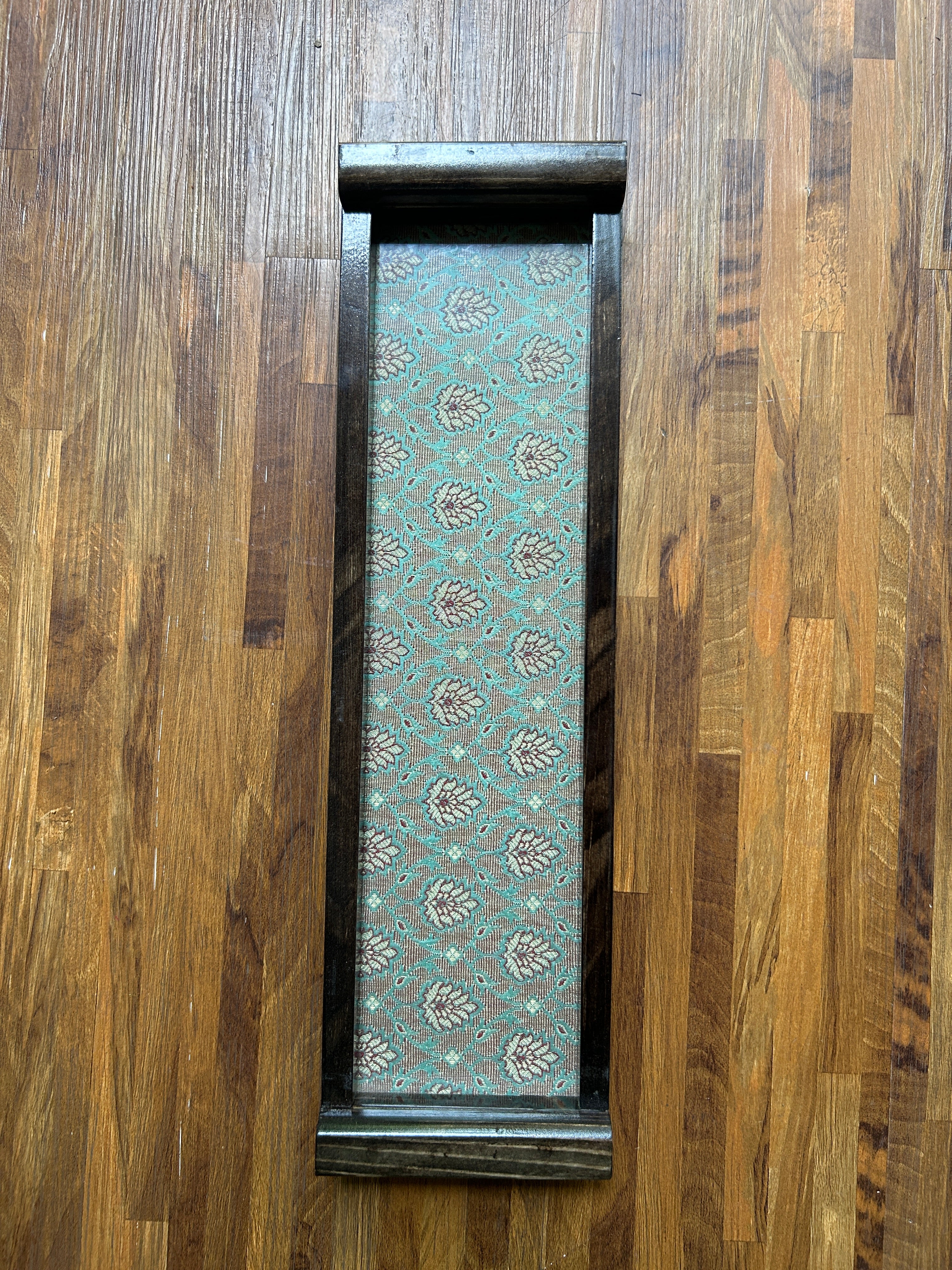 Wooden Tray - Long - Sage Green & Beige Floral Brocade