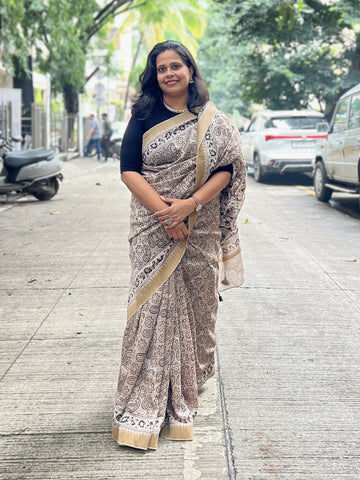 Kalamkari Chanderi Silk Saree - Black