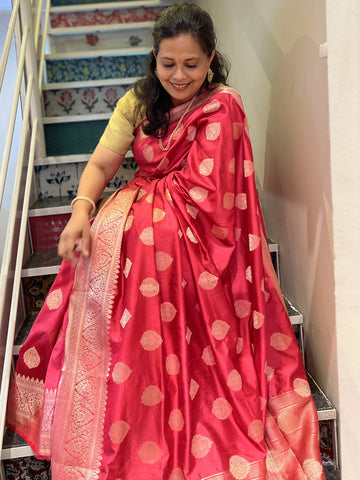 Cotton Silk Butti Jari Saree - Pink
