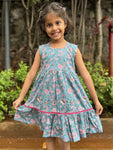 Girl's Cotton Frock - Blue Floral