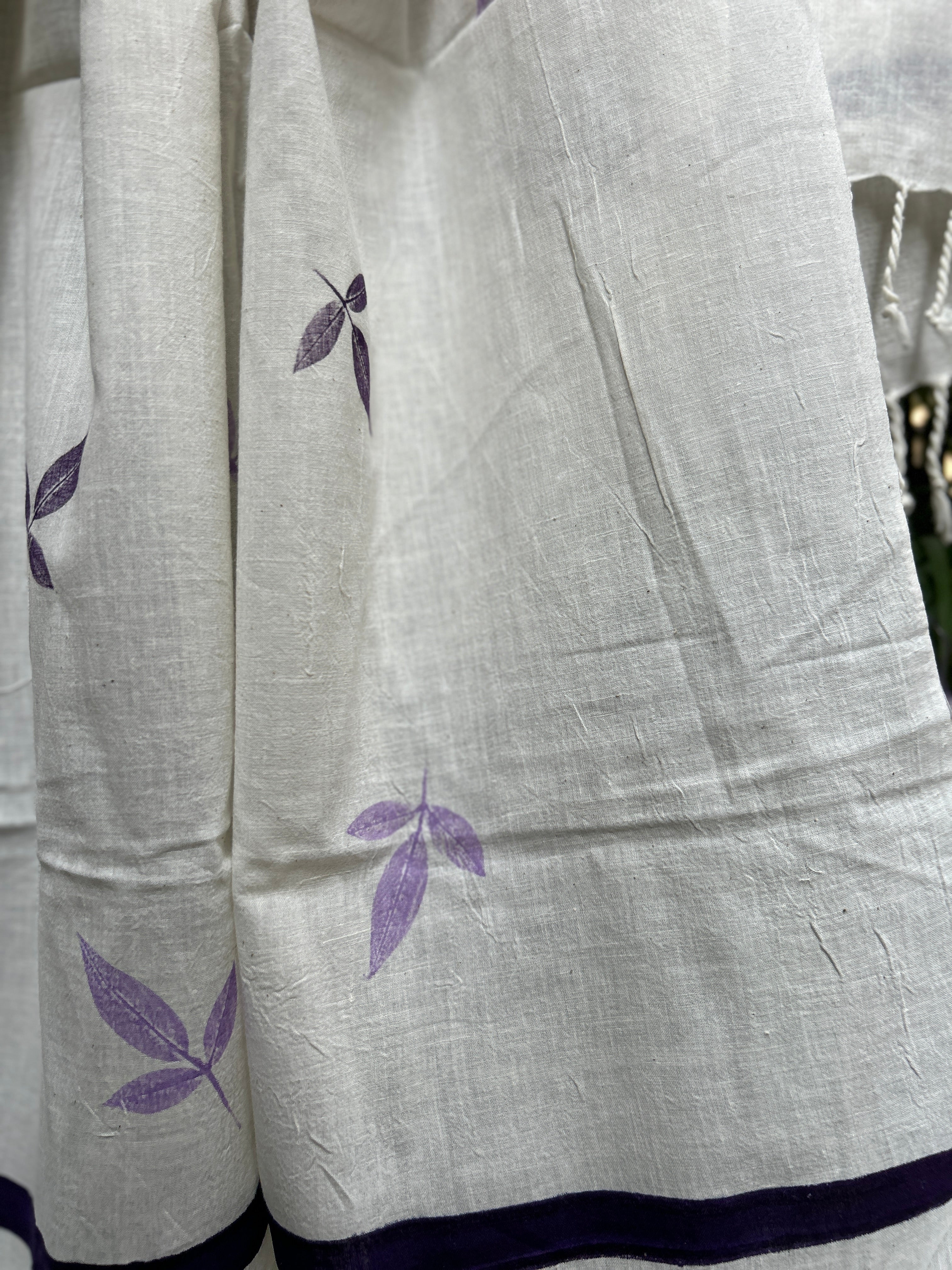 RUI - Organic Cotton Stole - Leaf Print - Purple