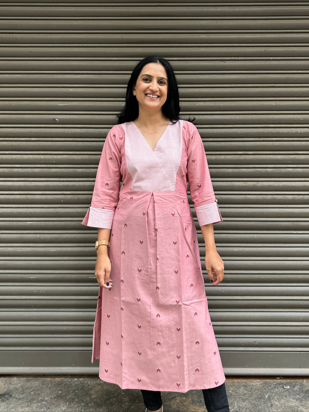 Cotton A-Line Kurti - Pink