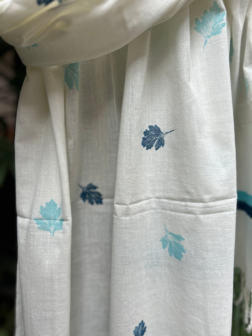 RUI - Organic Cotton Stole - Leaf Print - Blue