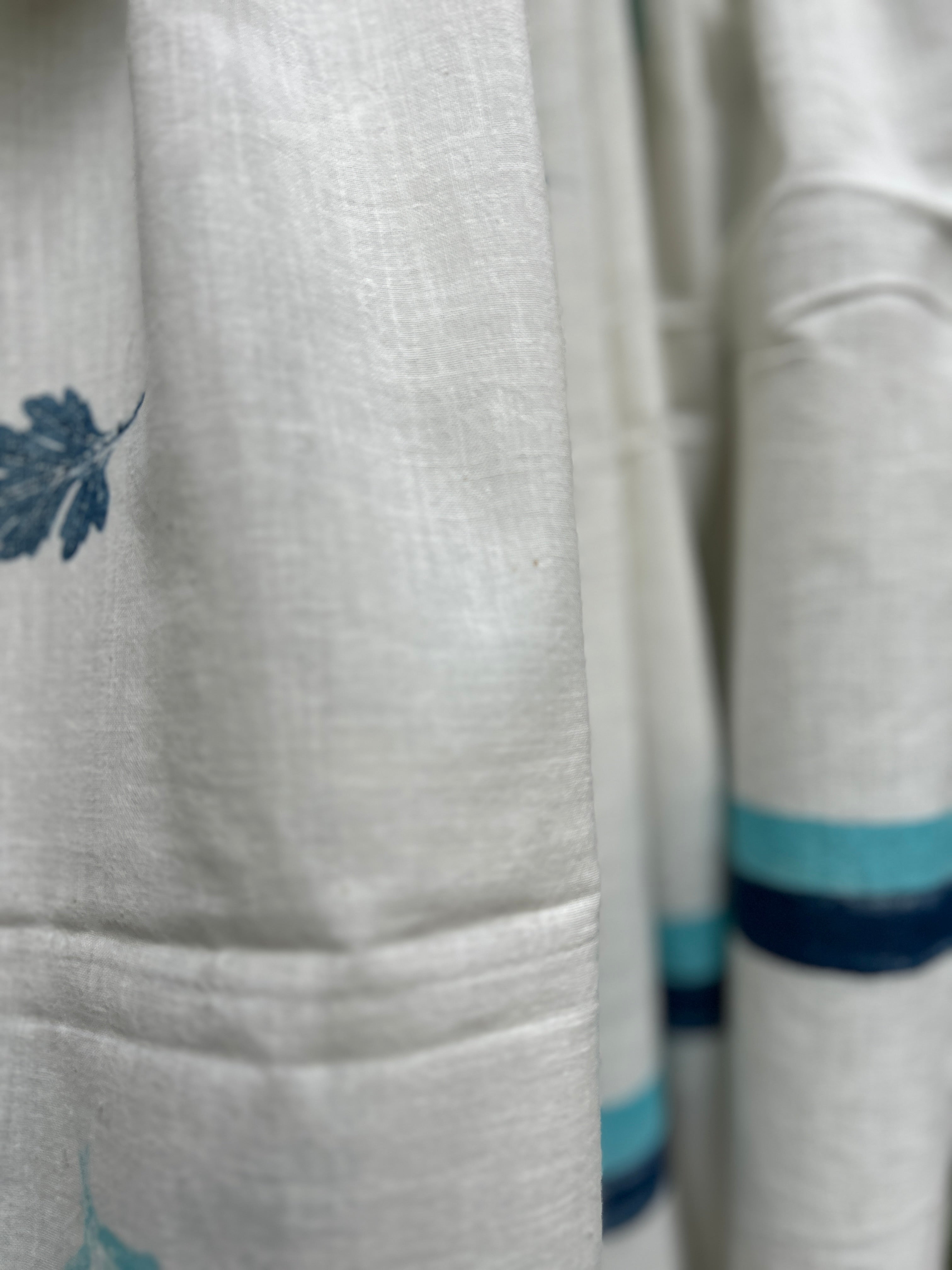 RUI - Organic Cotton Stole - Leaf Print - Blue