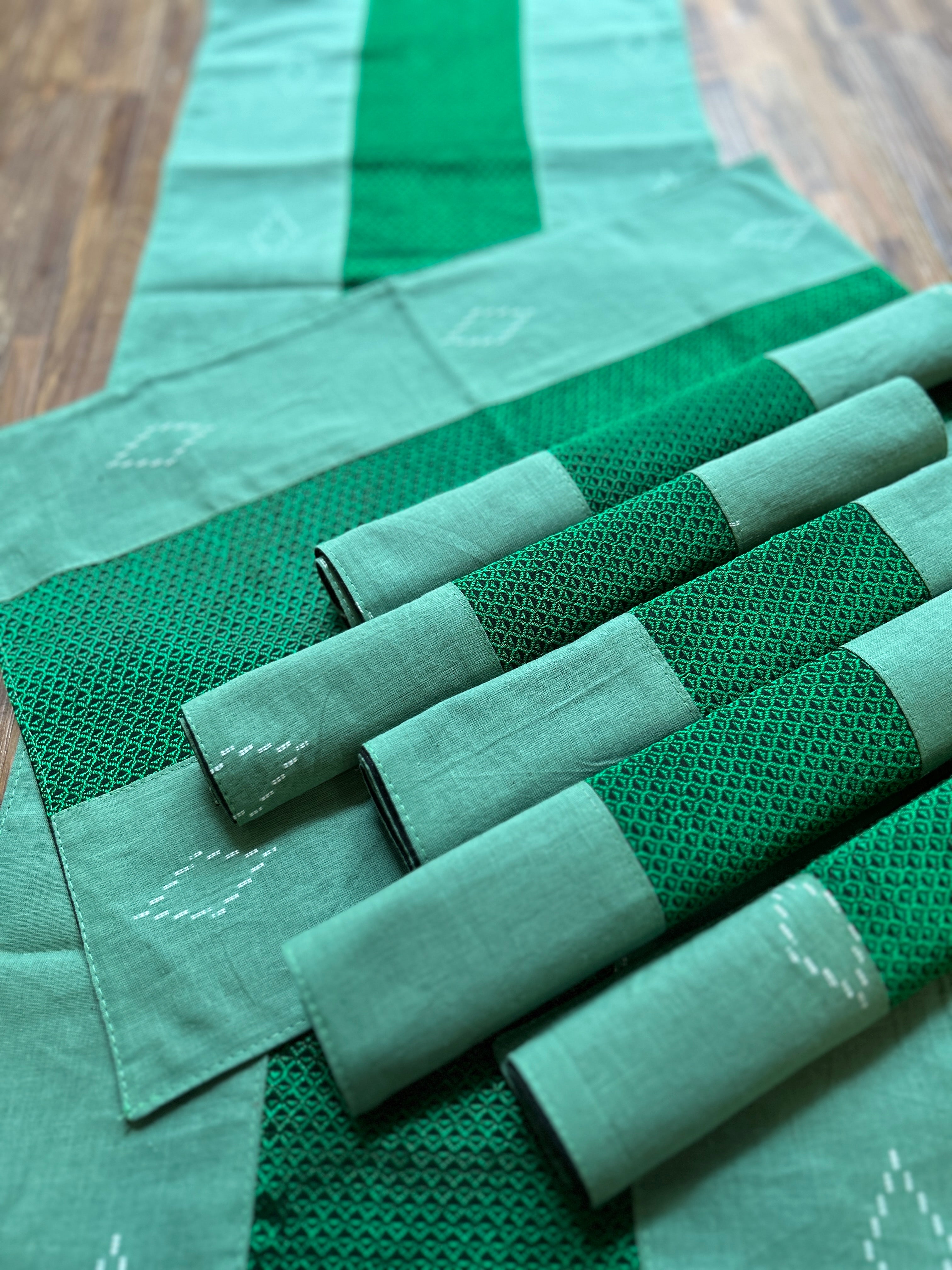 Table Mat & Table Runner Set - Light Green & Green Khun