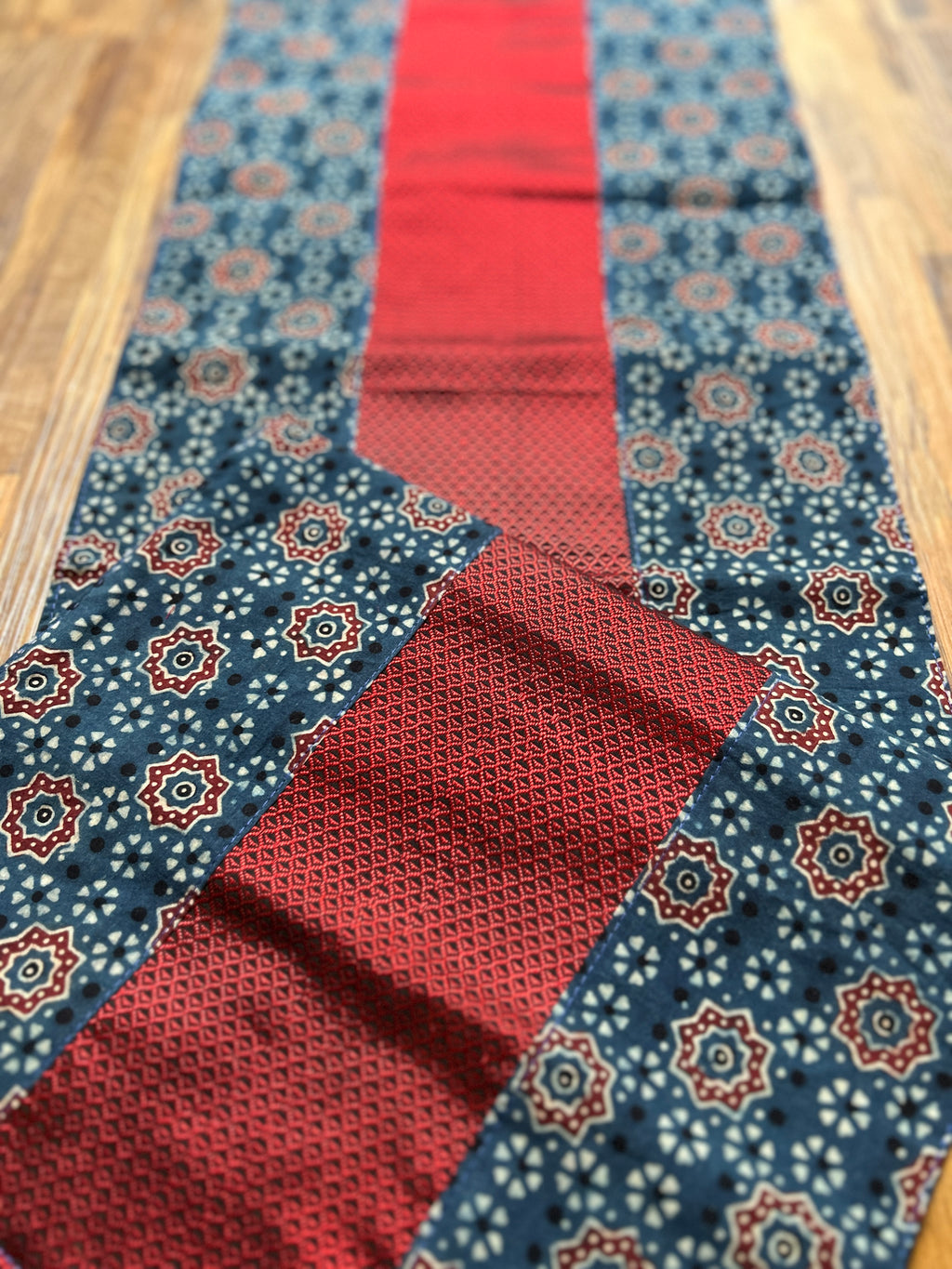 Table Mat & Table Runner Set -Maroon khun with Ajrakh Blue
