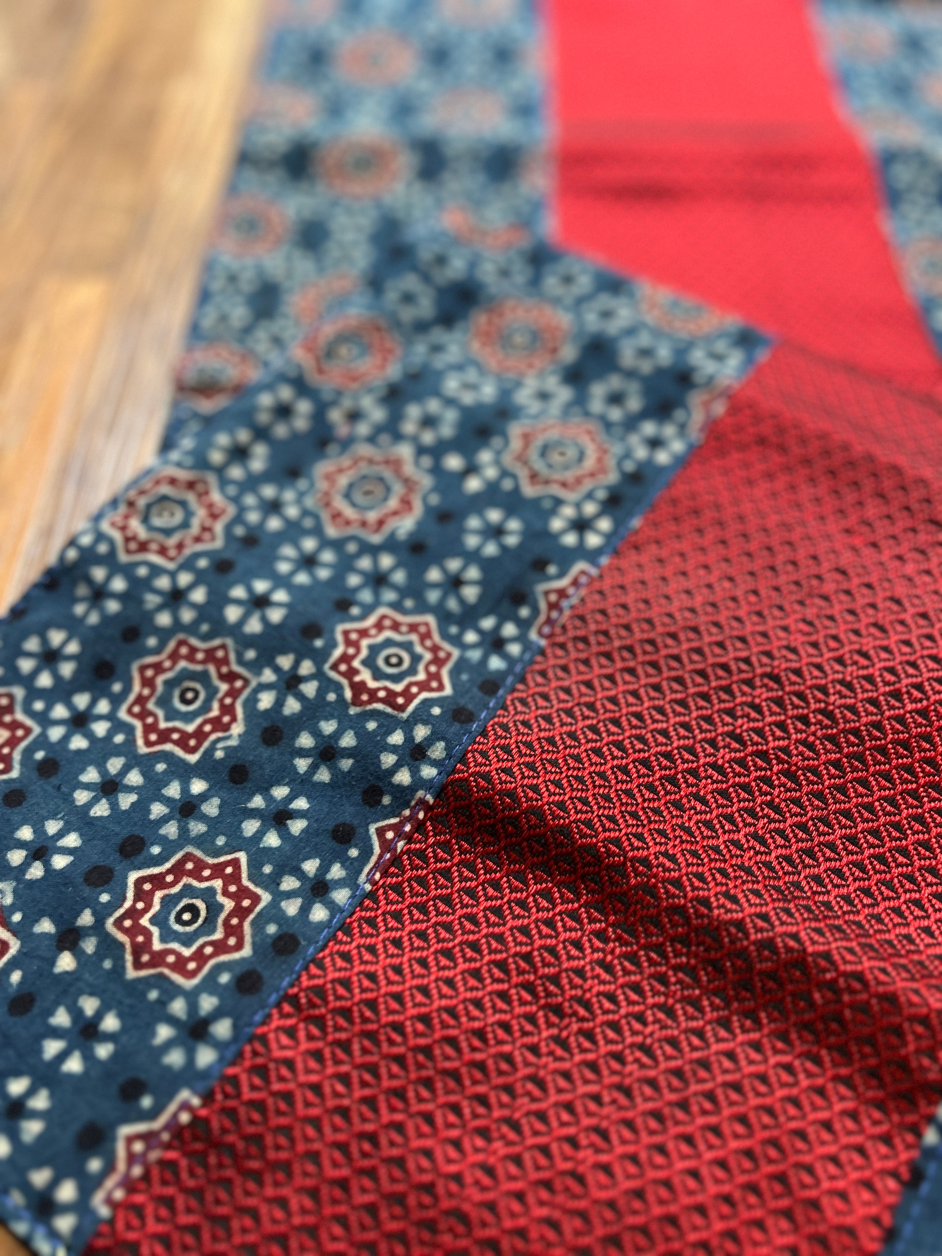 Table Mat & Table Runner Set -Maroon khun with Ajrakh Blue