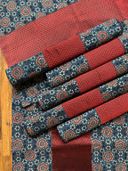 Table Mat & Table Runner Set -Maroon khun with Ajrakh Blue