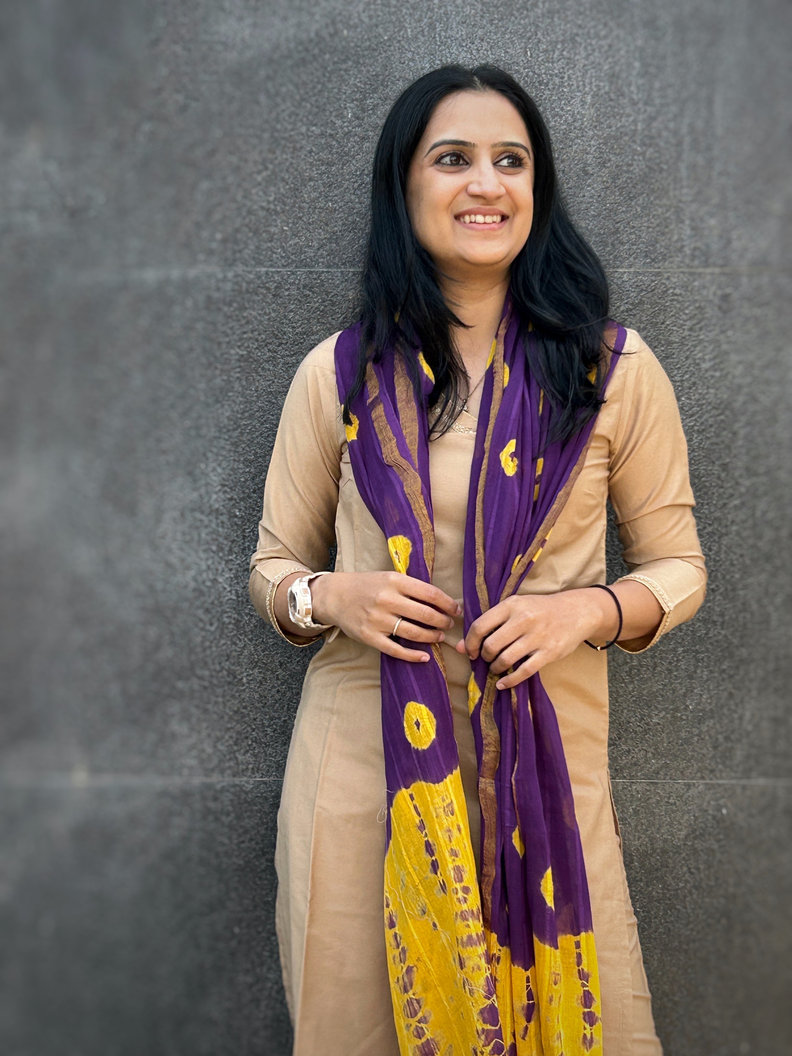 Tie & Dye Cotton Dupatta - Purple & Yellow