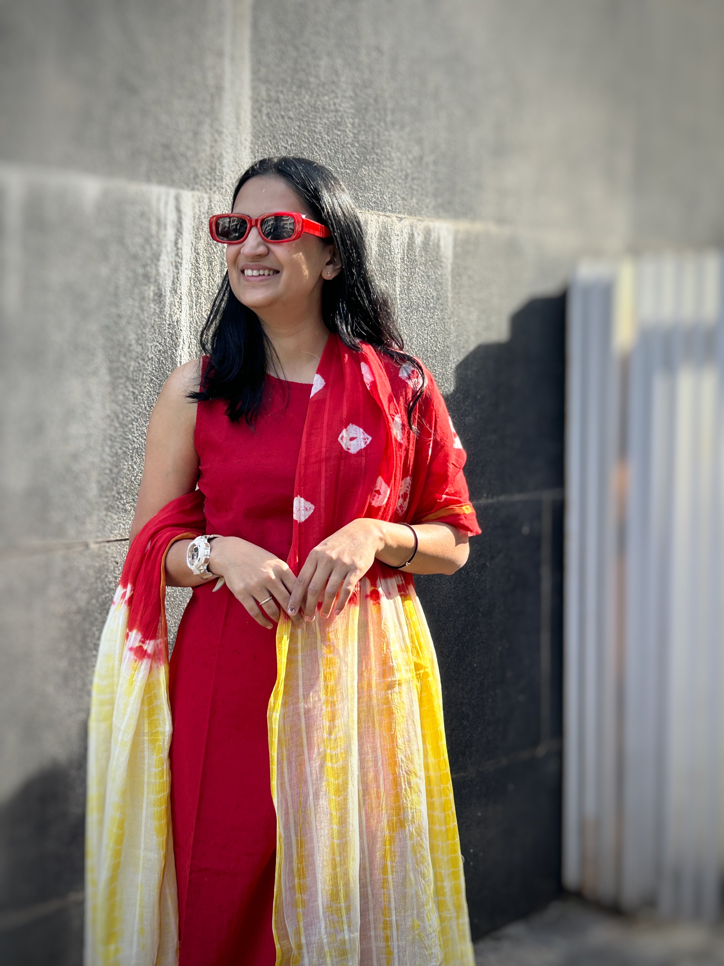 Tie & Dye Cotton Dupatta - Red & Yellow