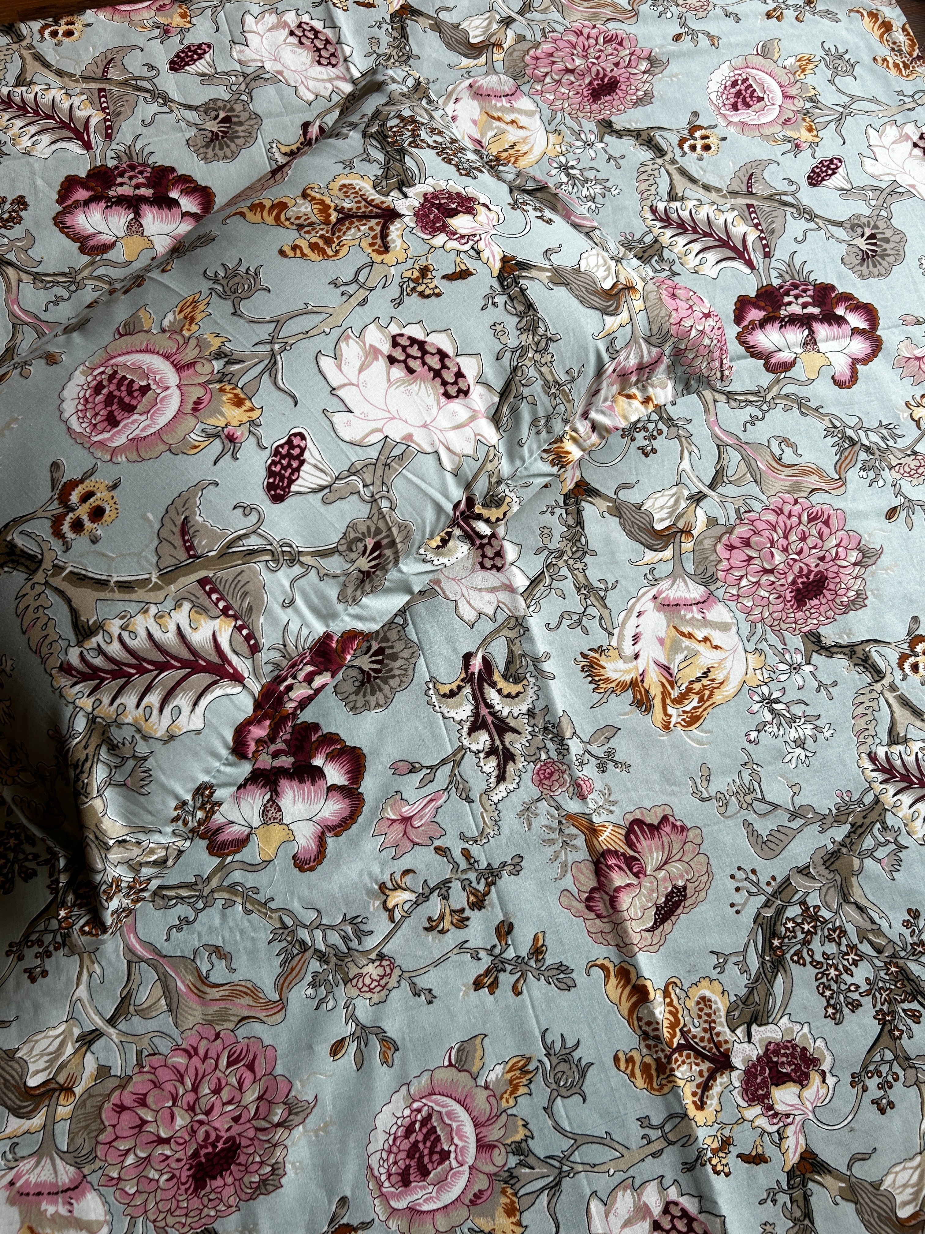 Floral Double Bedsheet - Teal