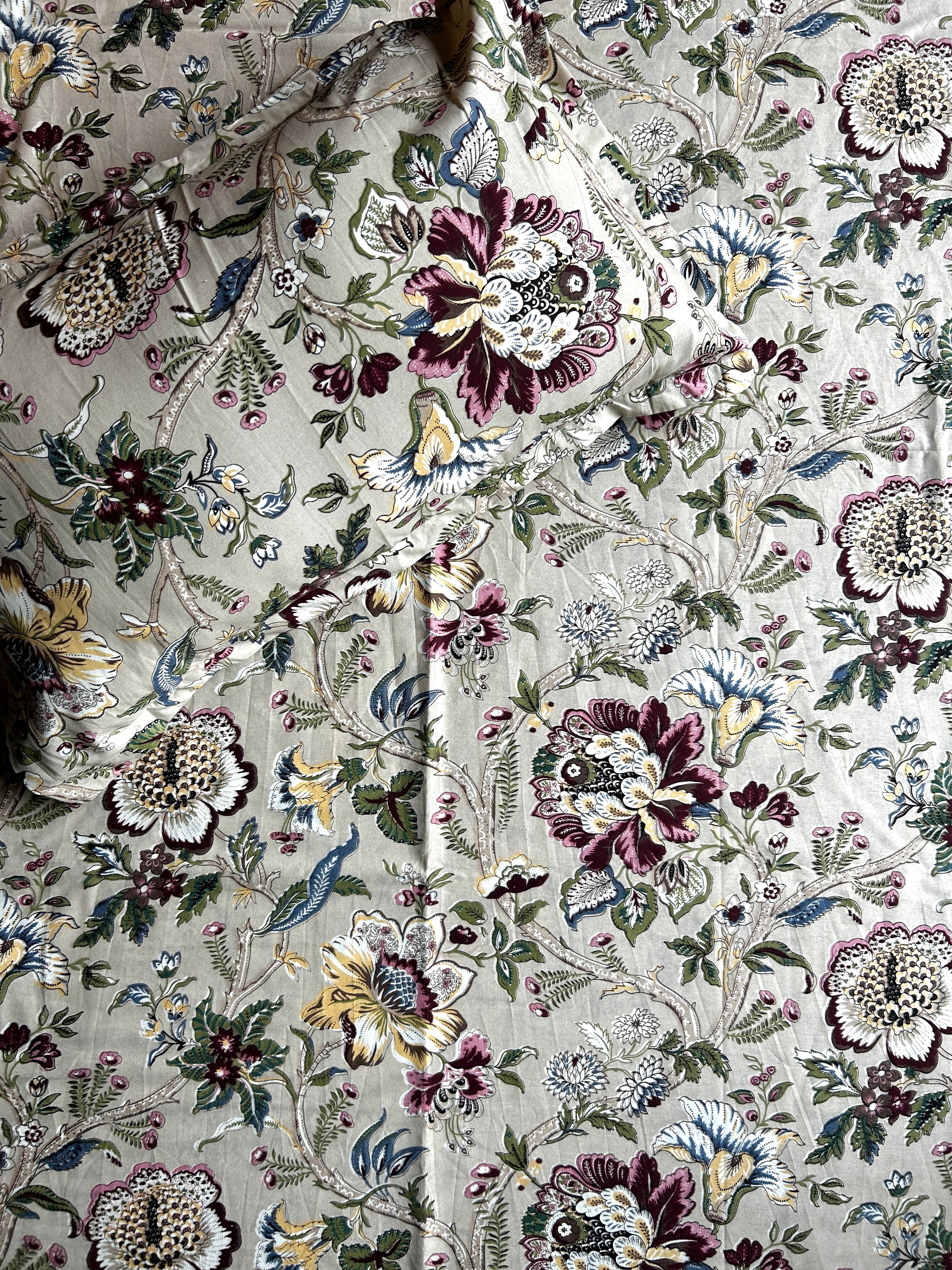 Floral Double Bedsheet - Beige