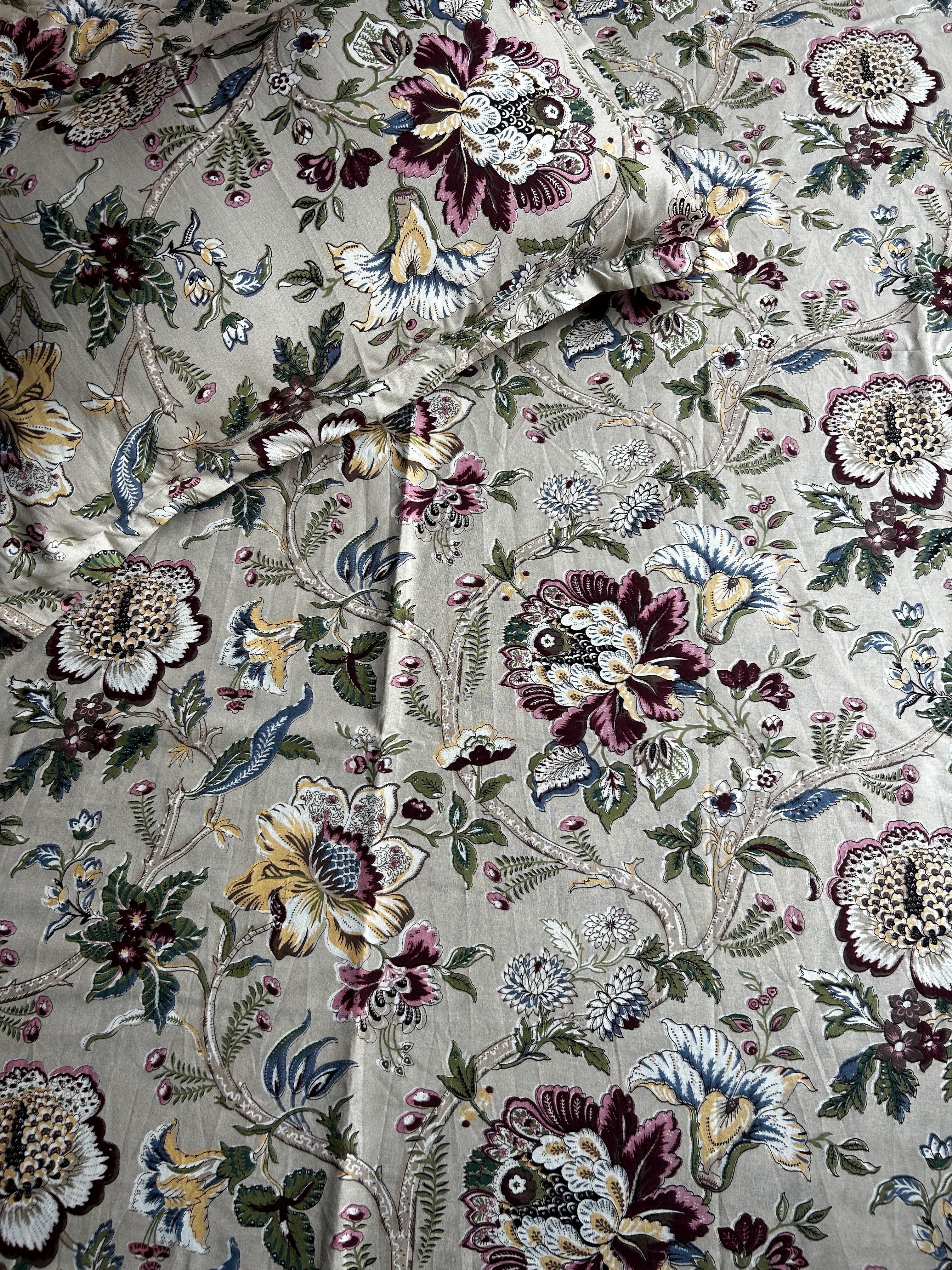 Floral Double Bedsheet - Beige