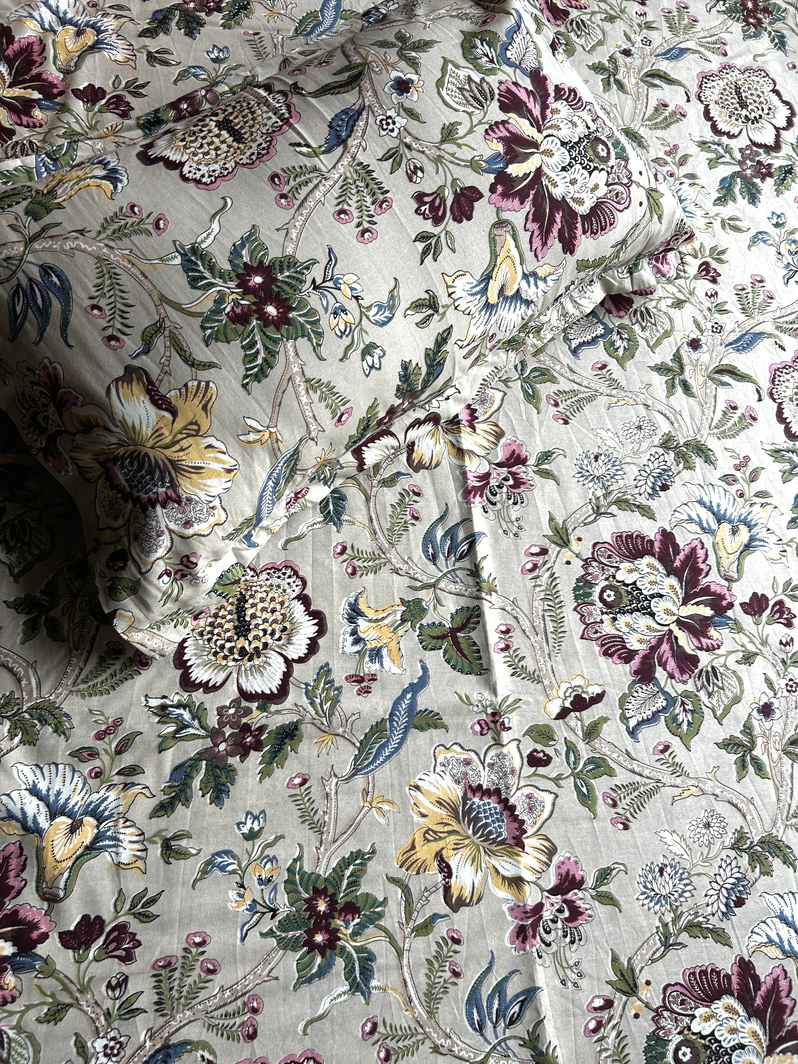 Floral Double Bedsheet - Beige