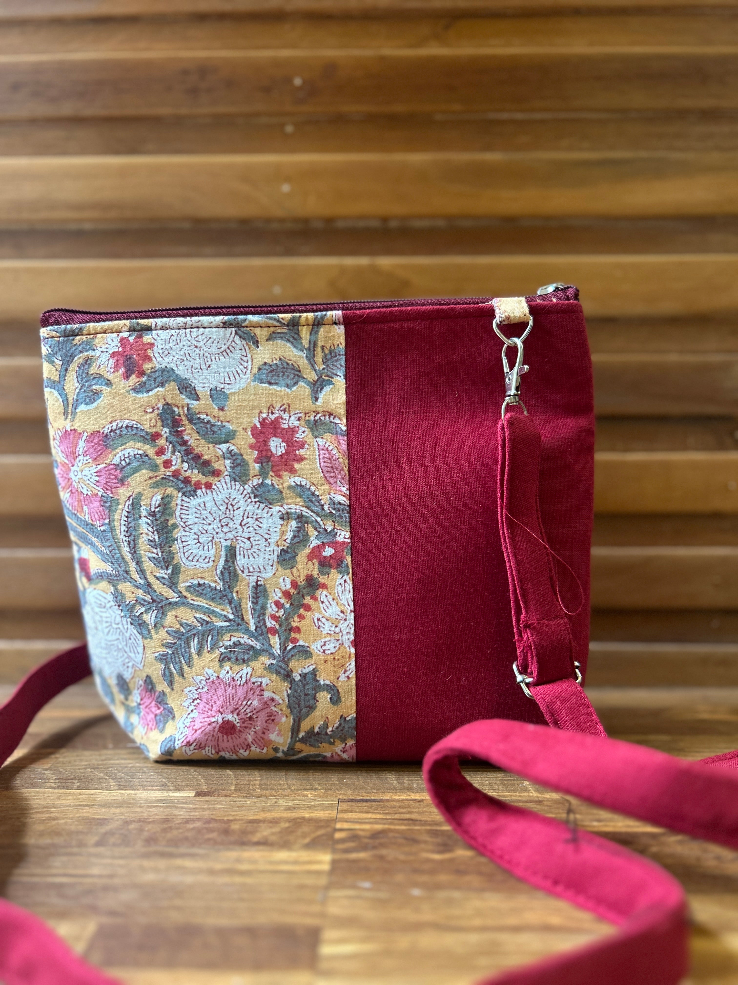 Cotton Bag - Small - Maroon & Yellow