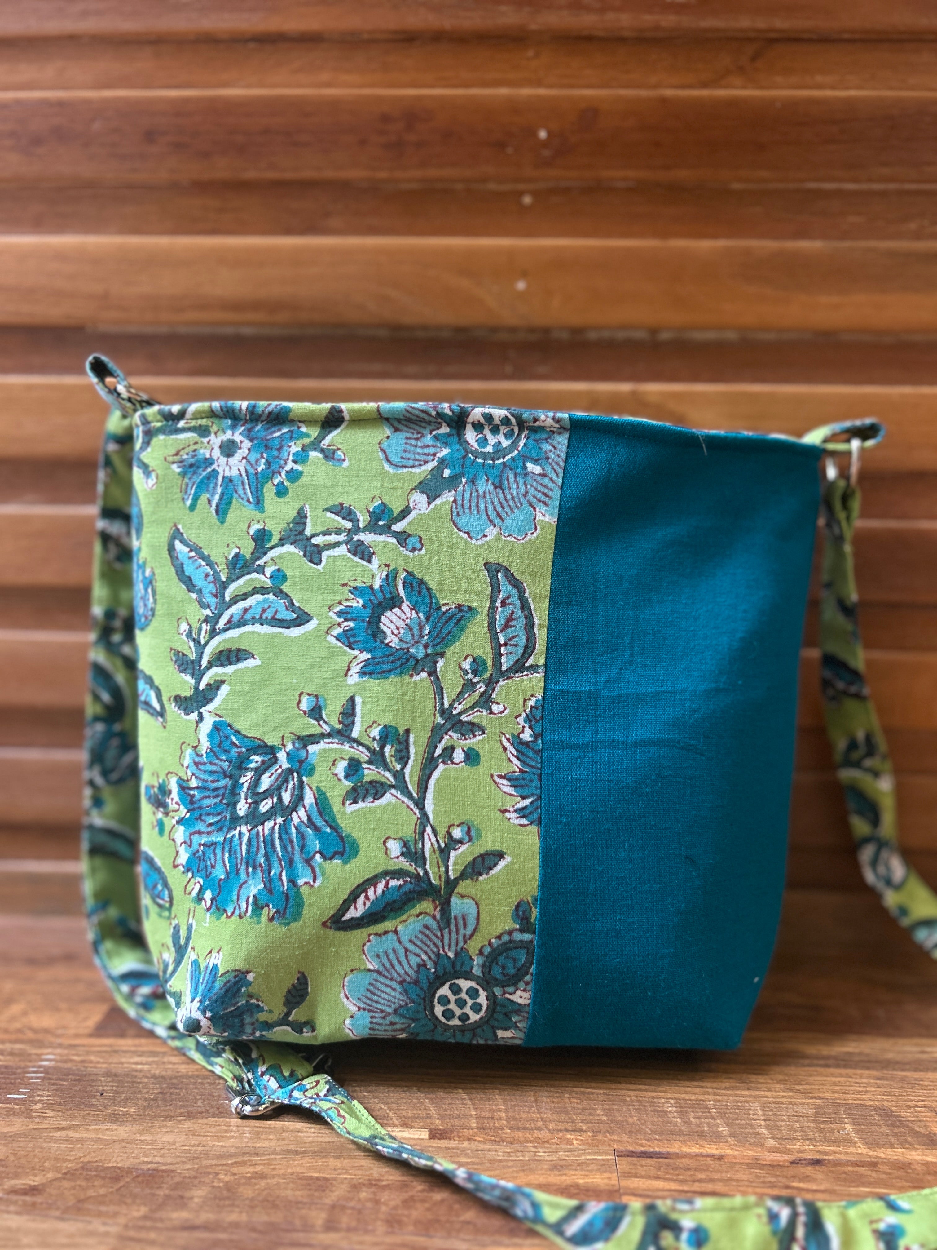 Cotton Bag - Medium - Blue & Green