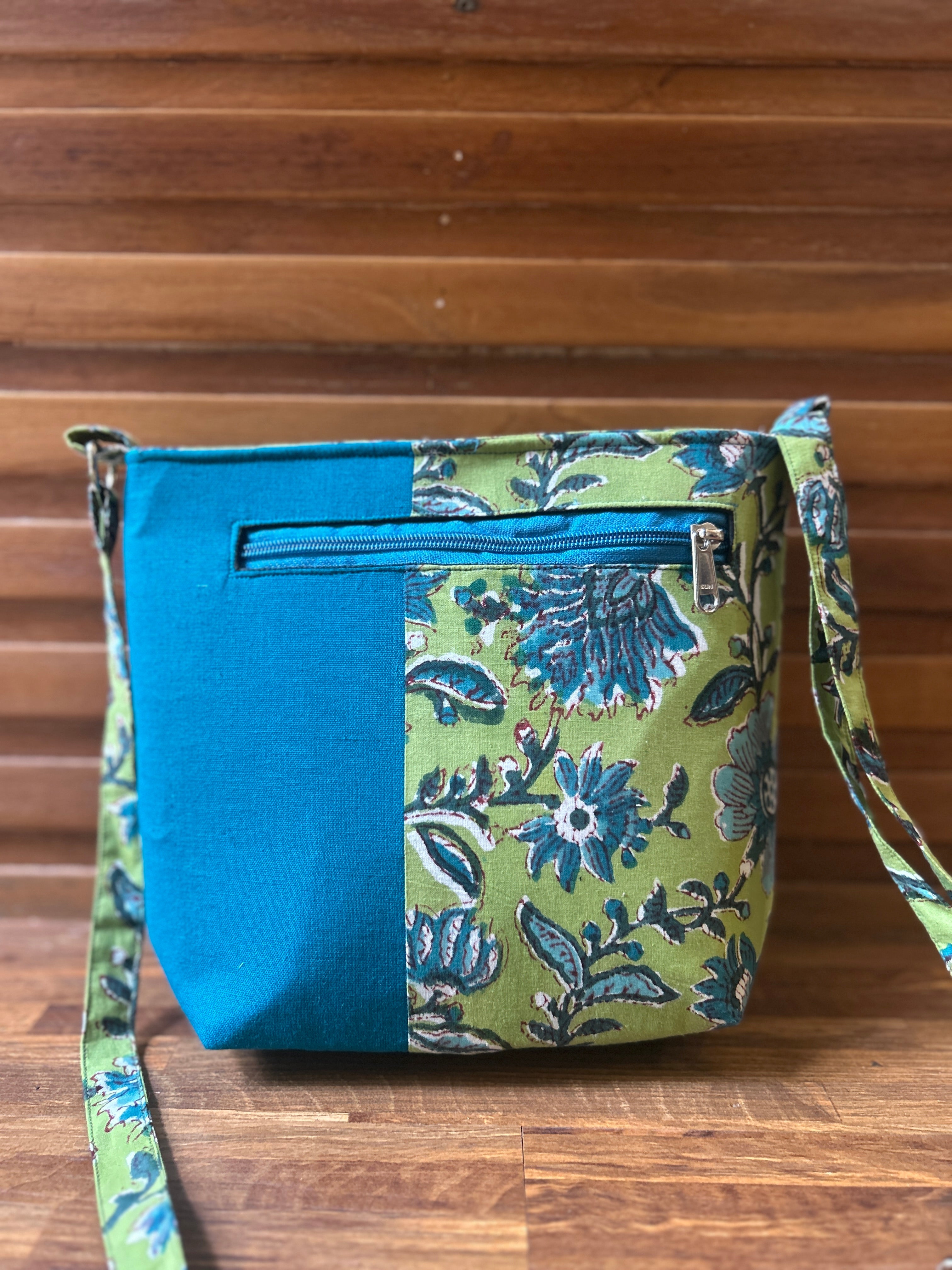 Cotton Bag - Medium - Blue & Green