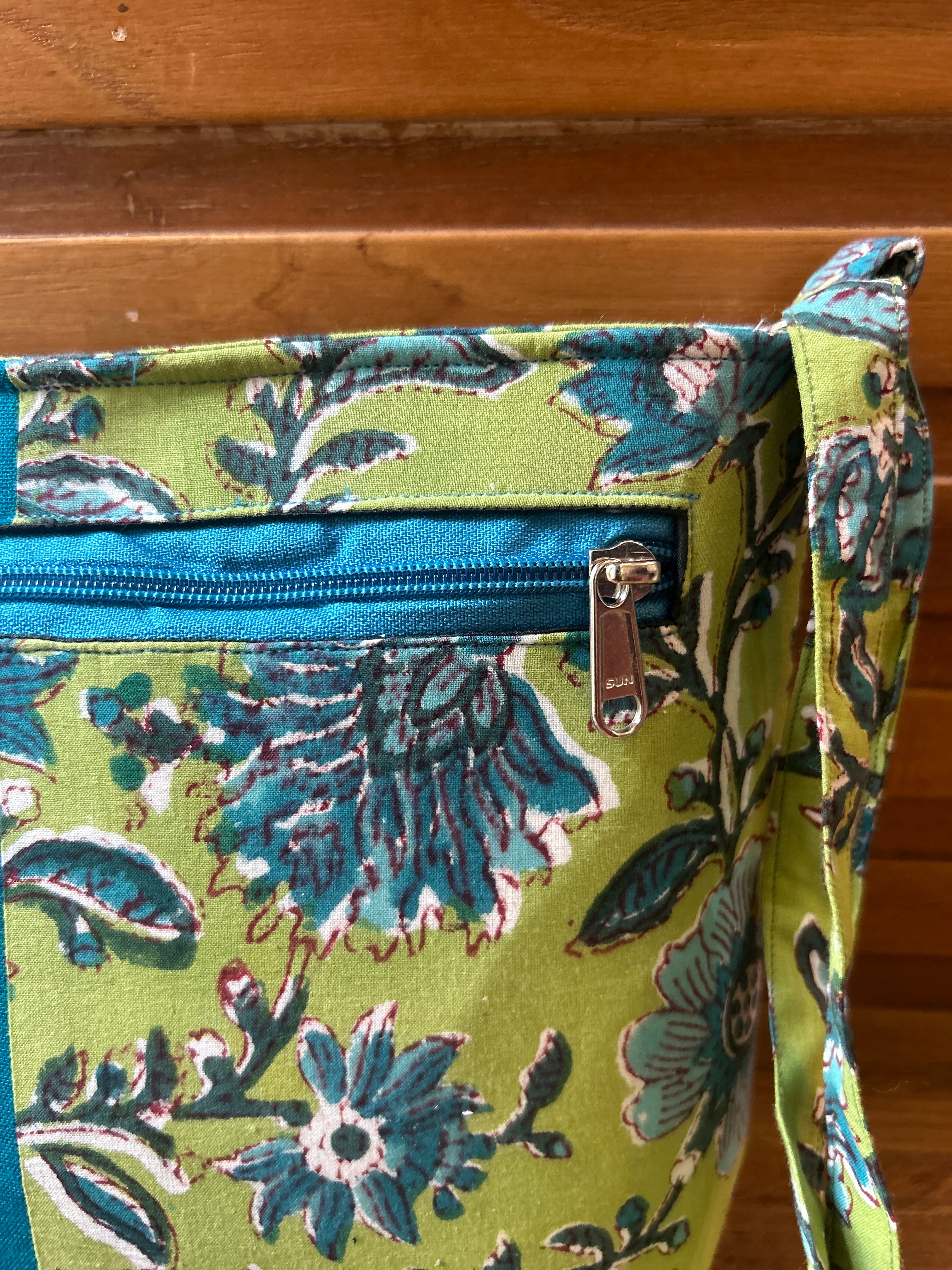 Cotton Bag - Medium - Blue & Green