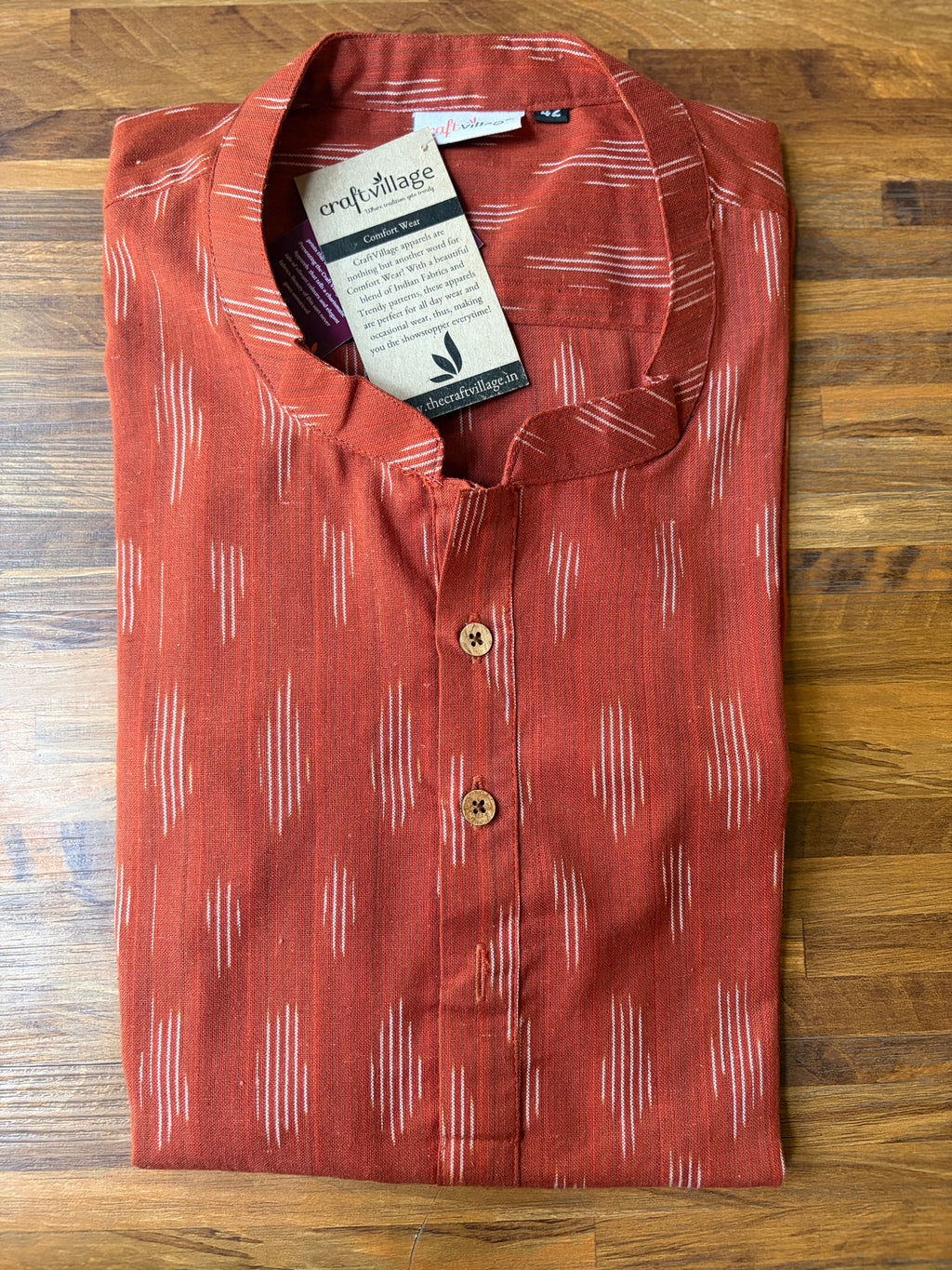 Men's Short Kurta - Rust Orange