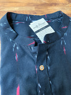 Men's Short Kurta - Black Ikat