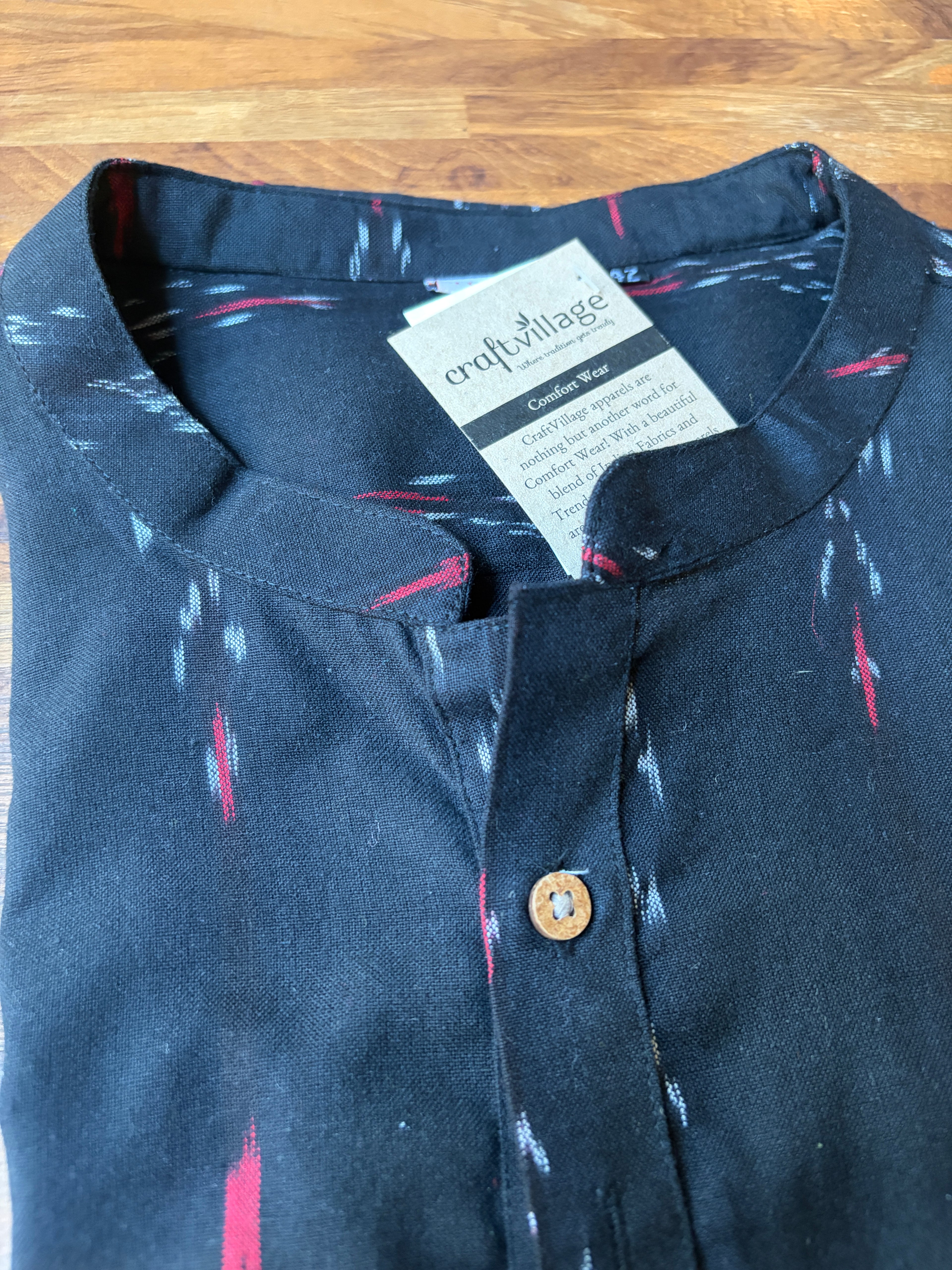 Men's Short Kurta - Black Ikat