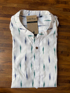 Men's Short Kurta - White Ikat