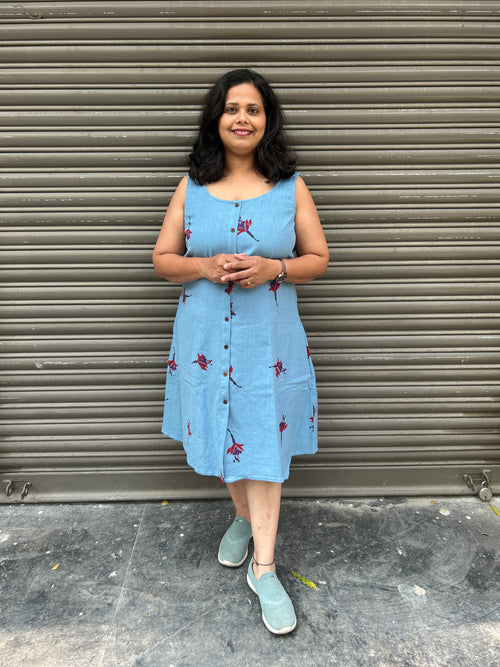 BAHAAR - Organic Cotton Woman's Dress - Blue