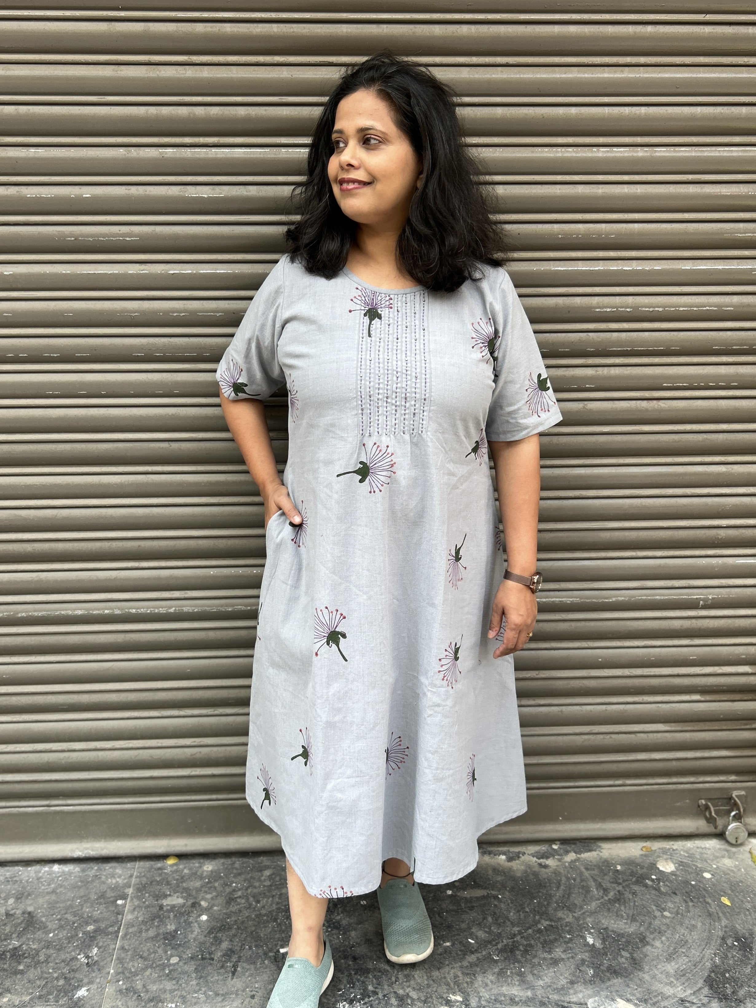 BAHAAR - Organic Cotton Woman's Dress - Grey