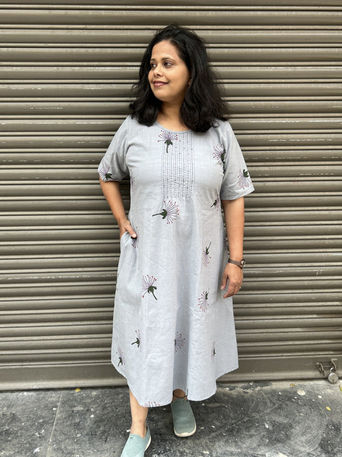 BAHAAR - Organic Cotton Woman's Dress - Grey