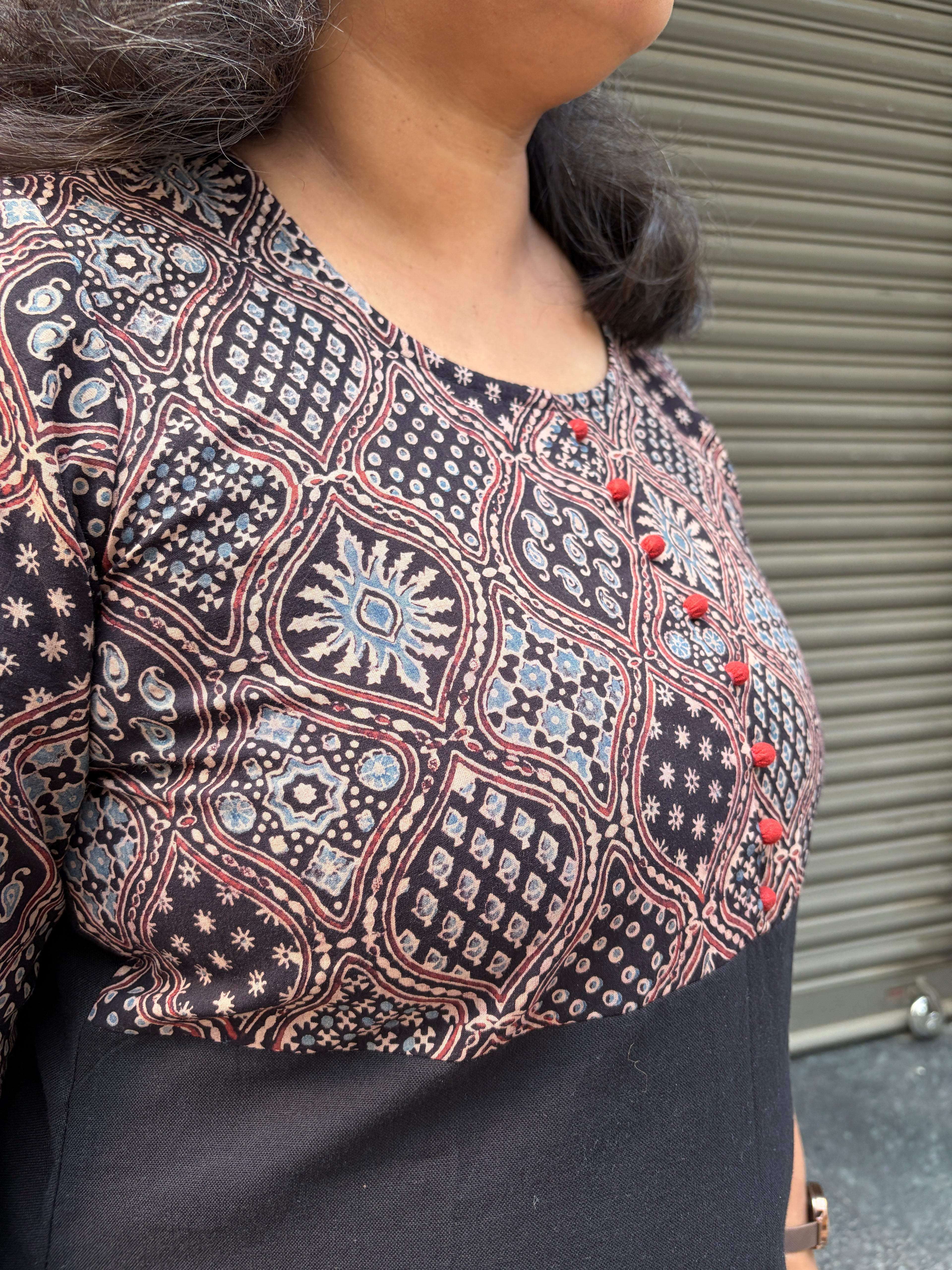 Woman's Semi Festive Cotton Kurti - Black