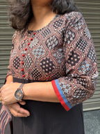 Woman's Semi Festive Cotton Kurti - Black