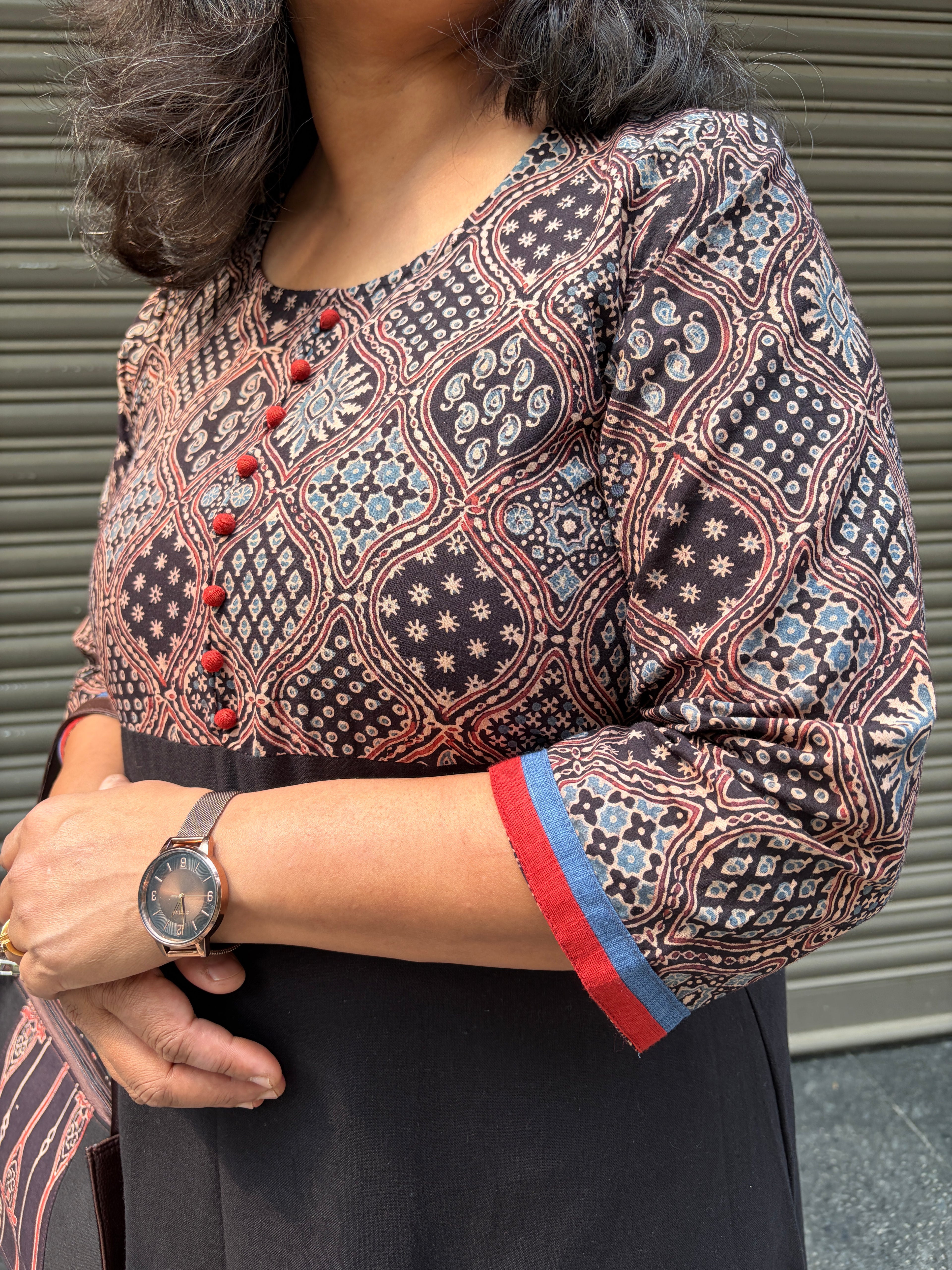 Woman's Semi Festive Cotton Kurti - Black