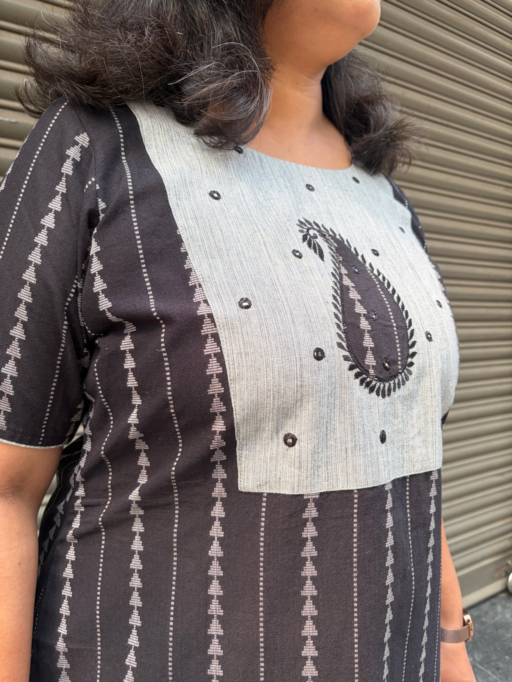 Woman's Semi Festive Cotton Kurti - Black