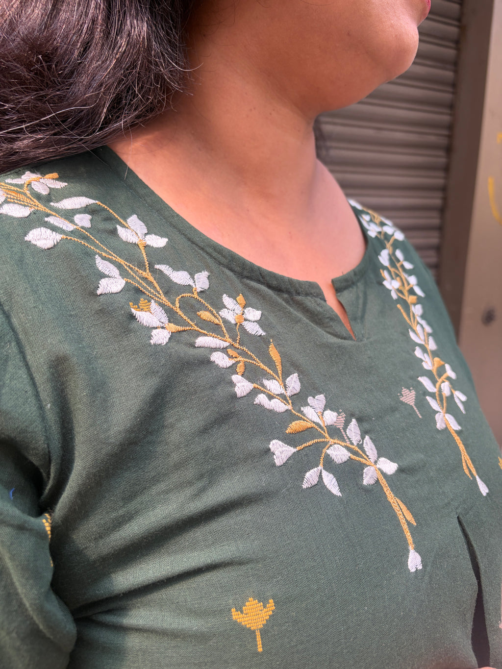 Woman's Semi Festive Cotton Kurti - Green