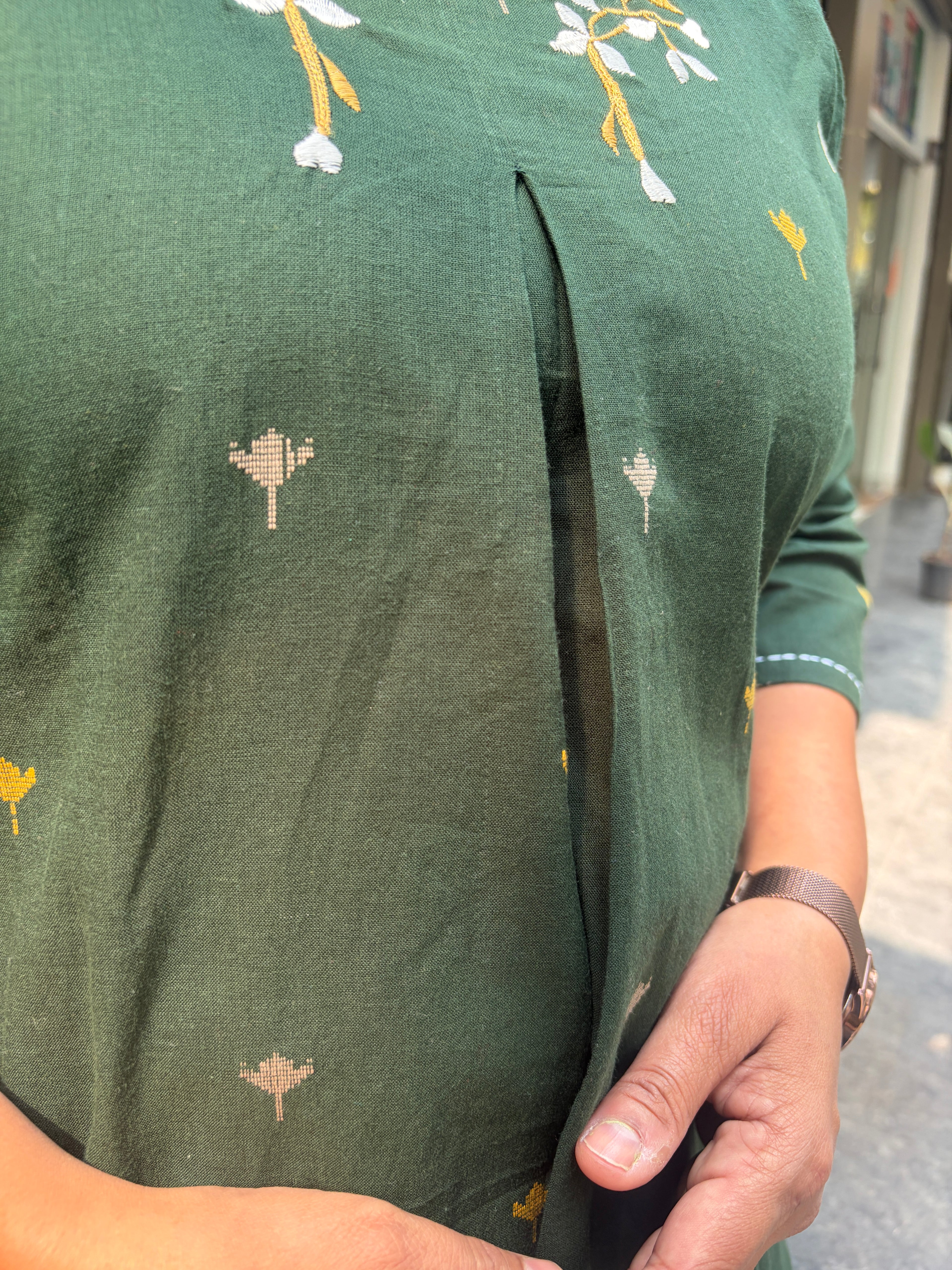 Woman's Semi Festive Cotton Kurti - Green