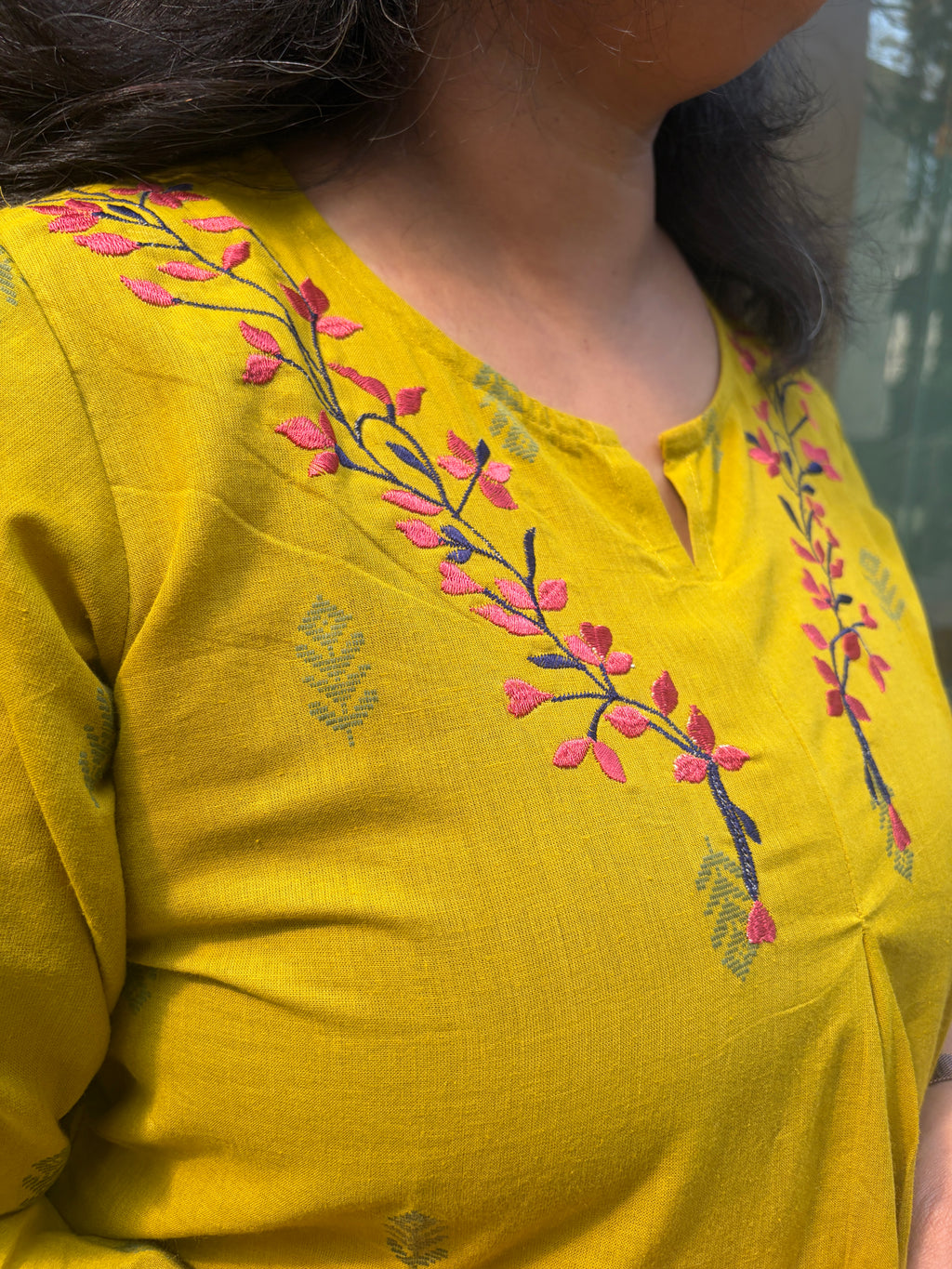 Woman's Semi Festive Cotton Kurti - Mustard