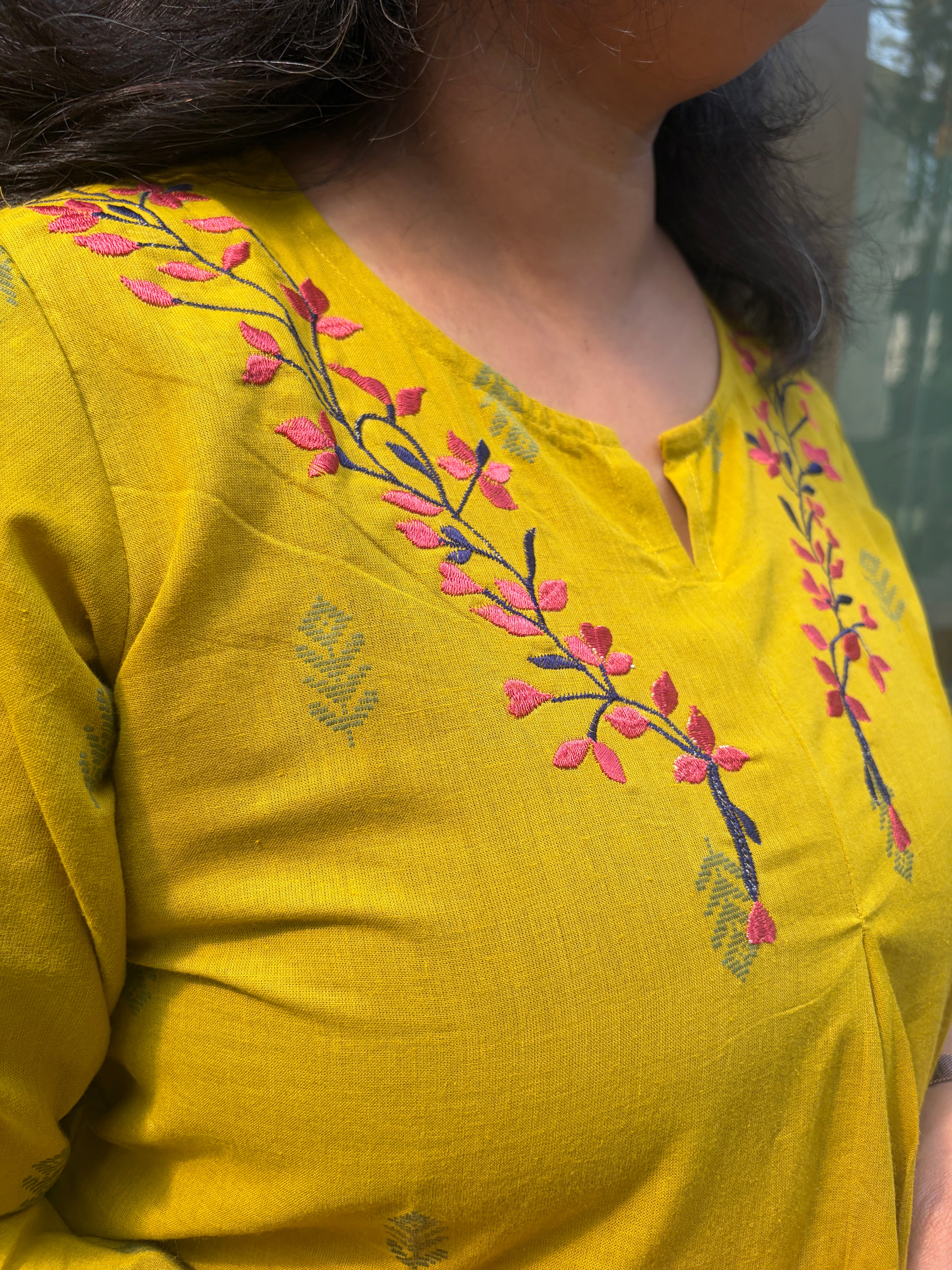 Woman's Semi Festive Cotton Kurti - Mustard