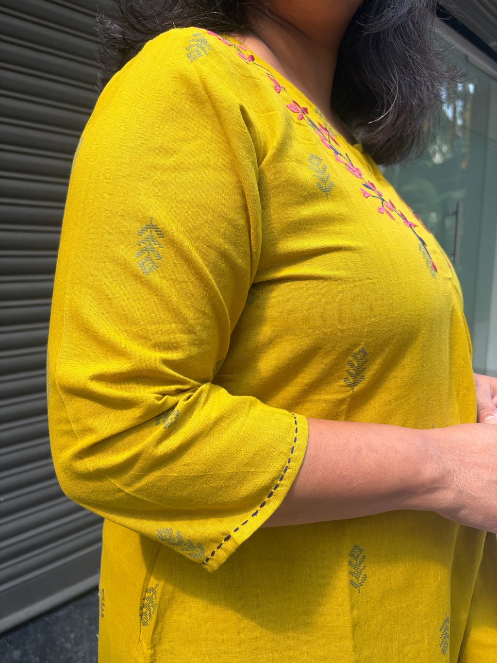 Woman's Semi Festive Cotton Kurti - Mustard