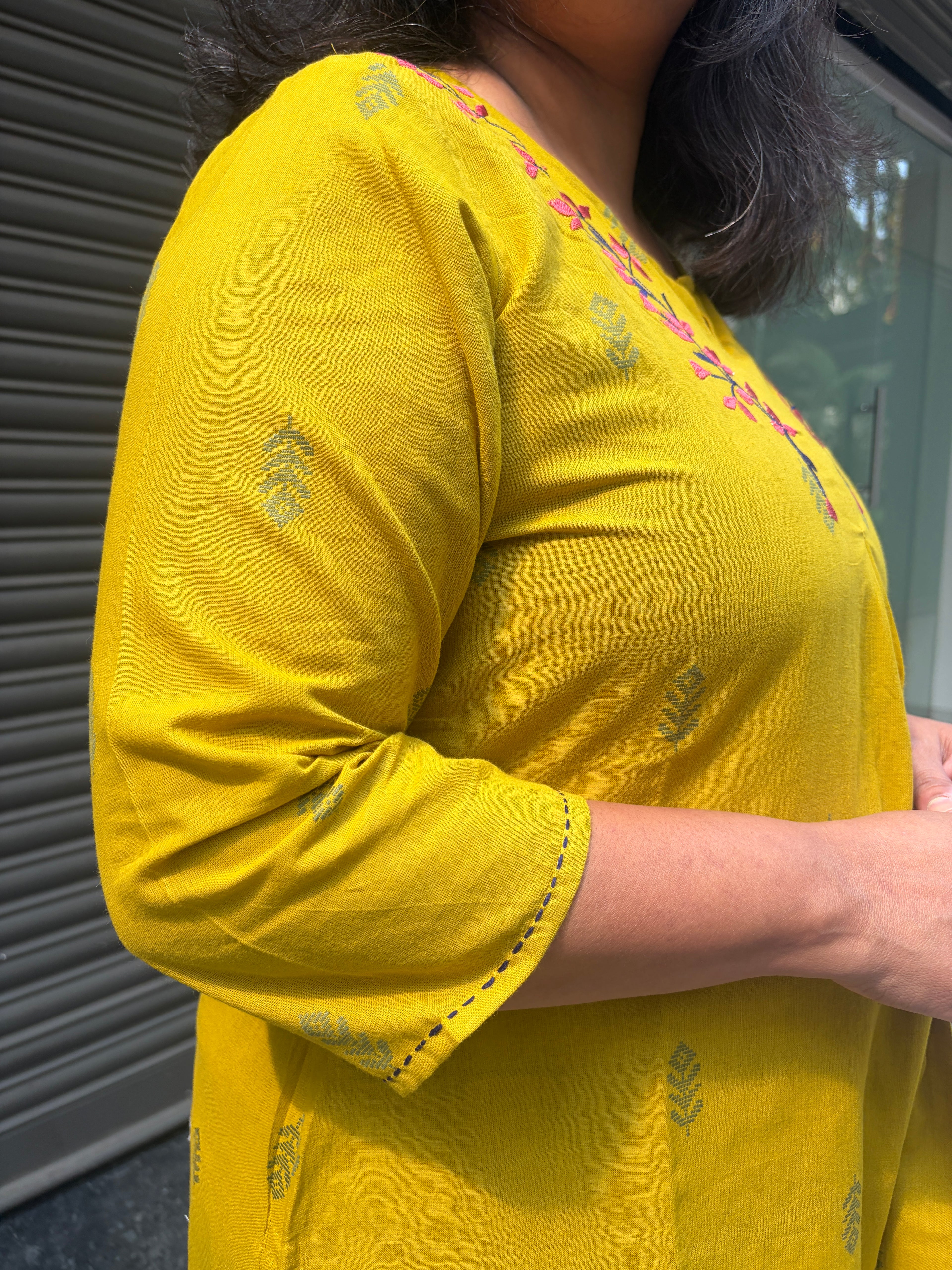 Woman's Semi Festive Cotton Kurti - Mustard