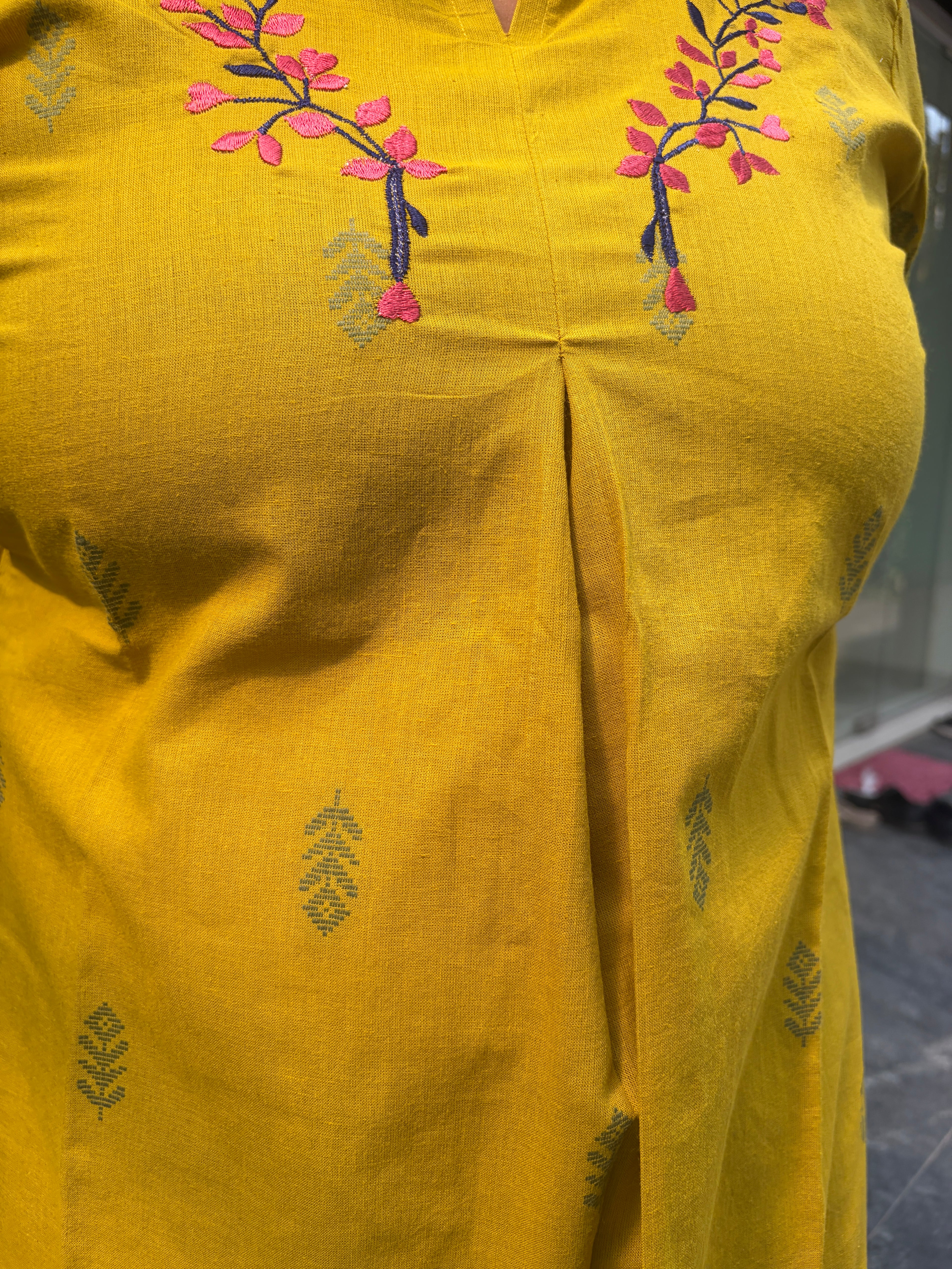 Woman's Semi Festive Cotton Kurti - Mustard