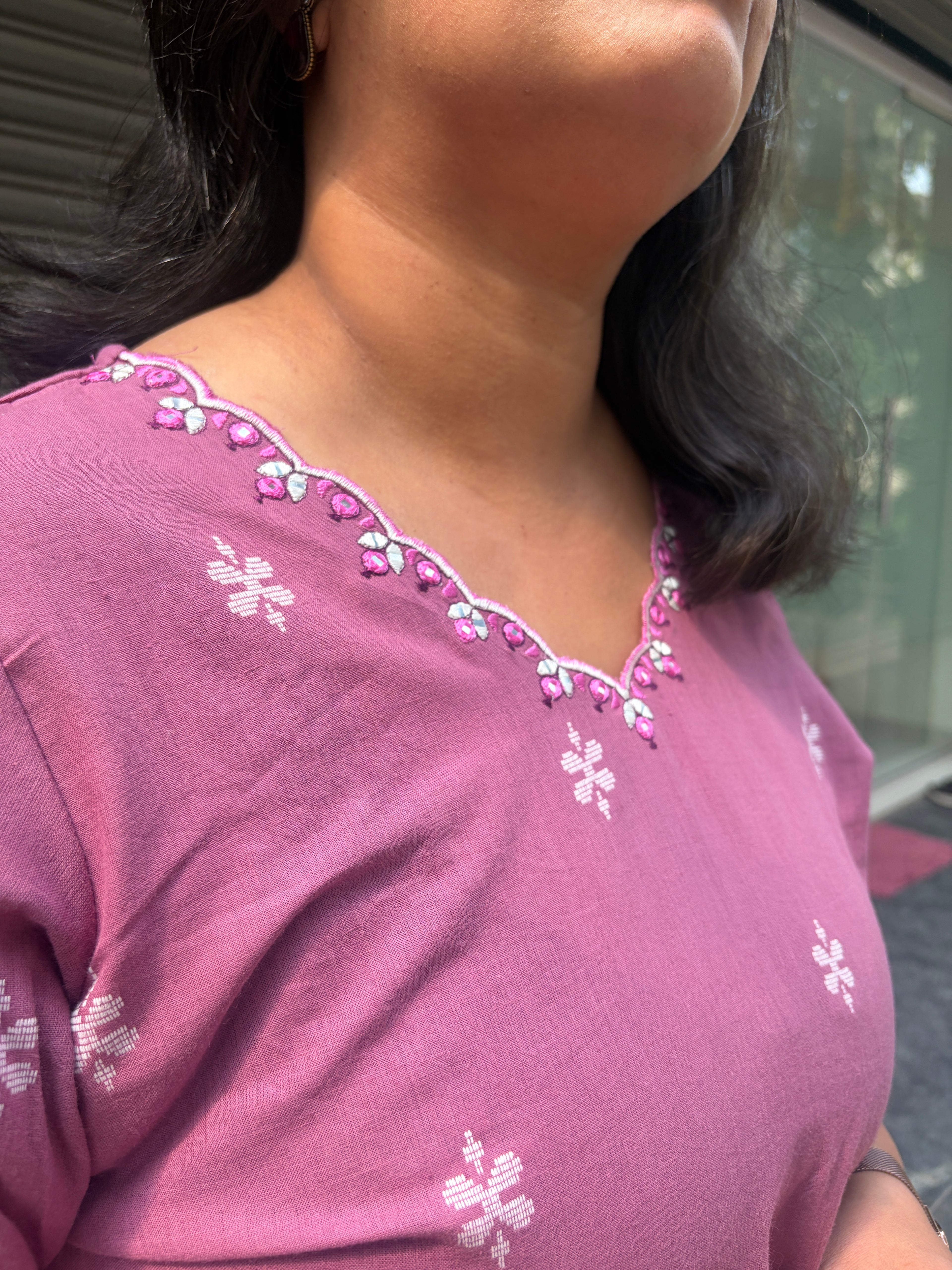 Woman's Semi Festive Cotton Kurti - Pink