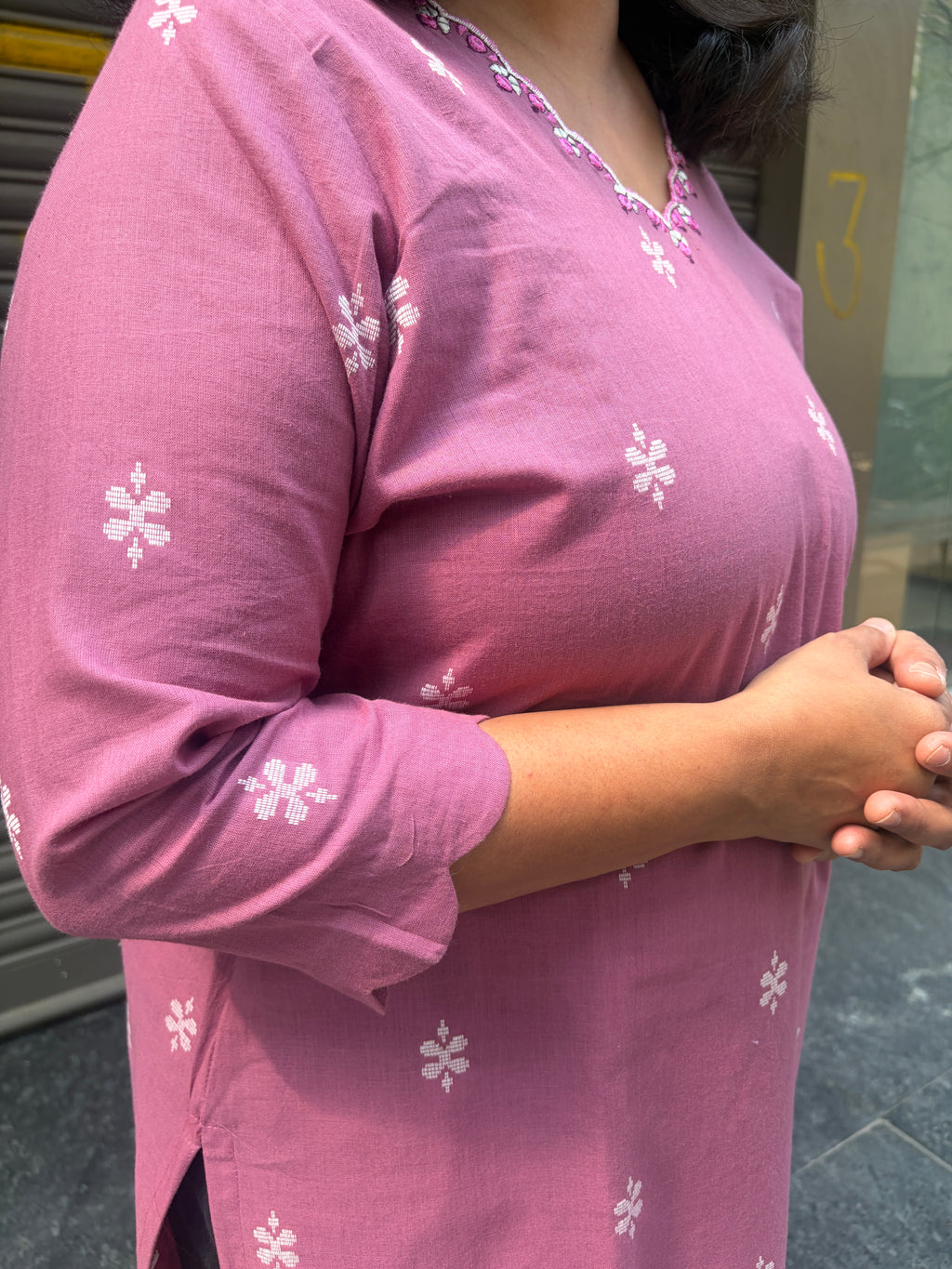 Woman's Semi Festive Cotton Kurti - Pink