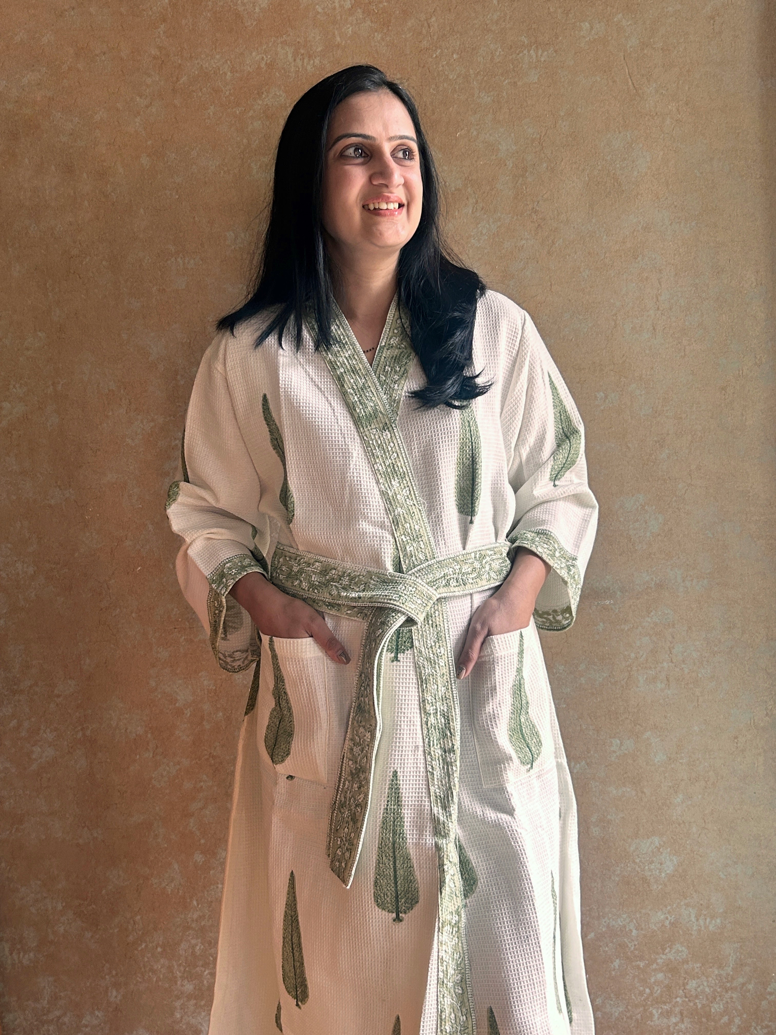 Waffle Bathrobe - Green Leaf