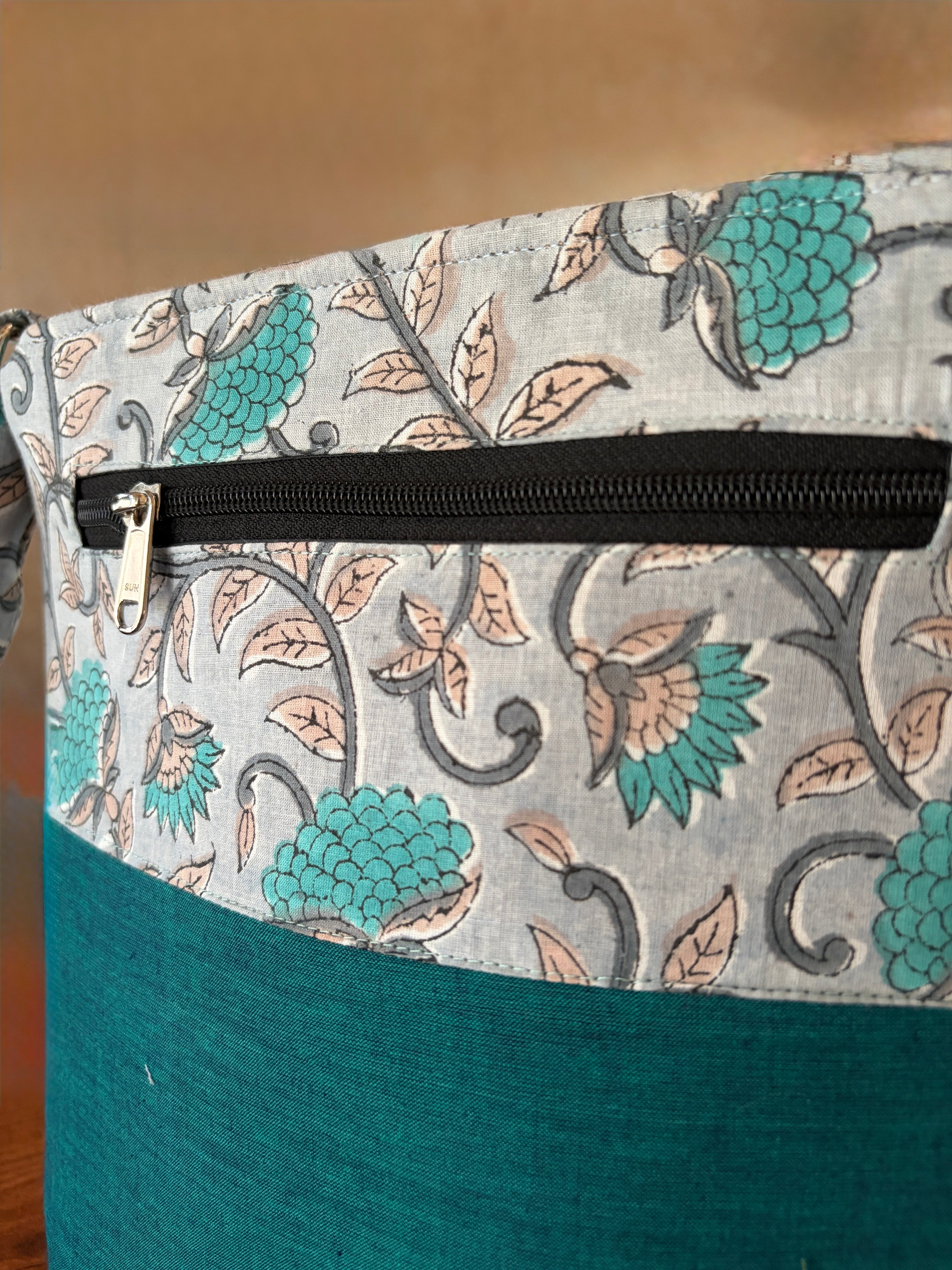 Cotton Basket Sling - Teal & Grey