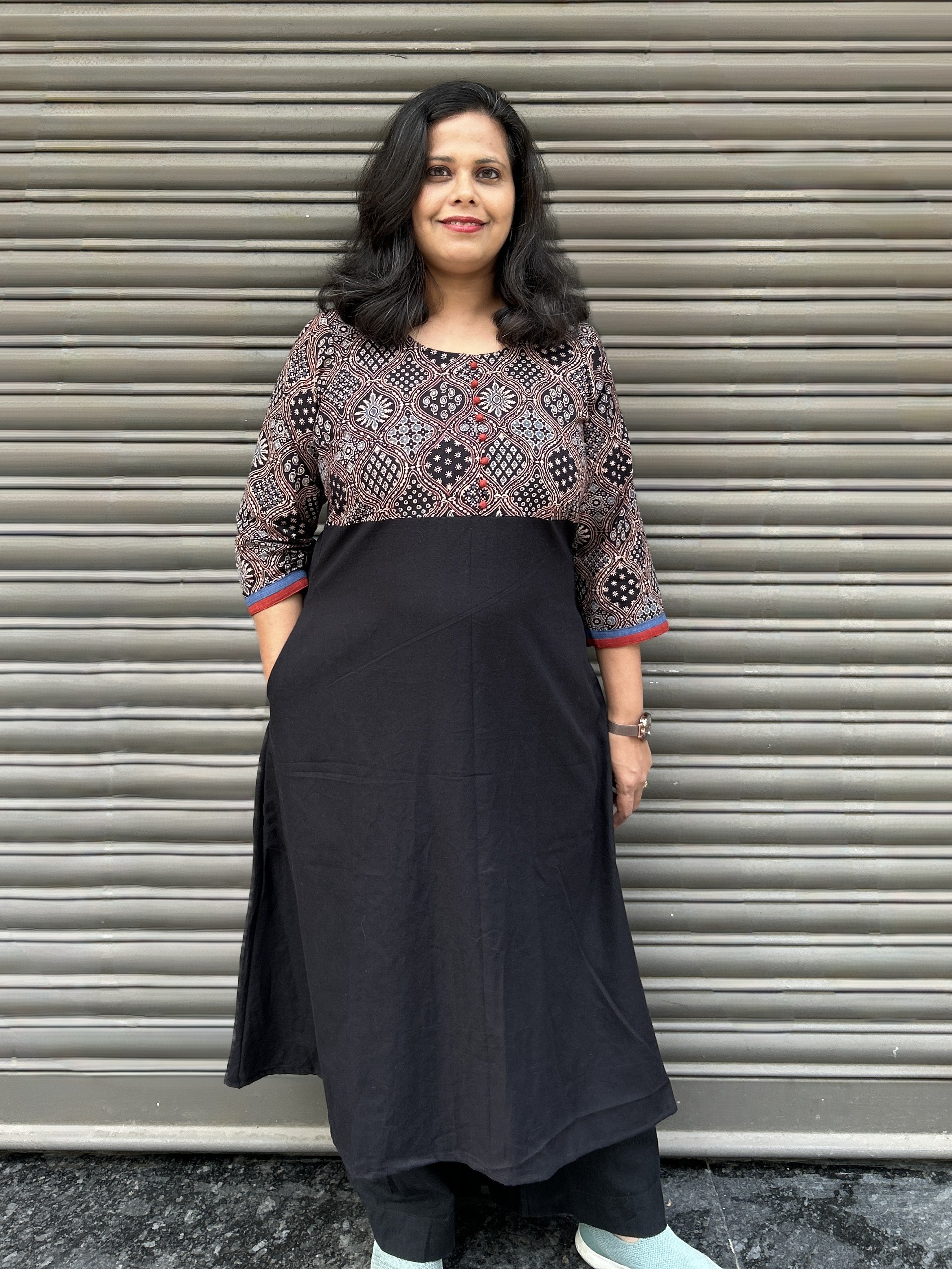 Woman's Semi Festive Cotton Kurti - Black