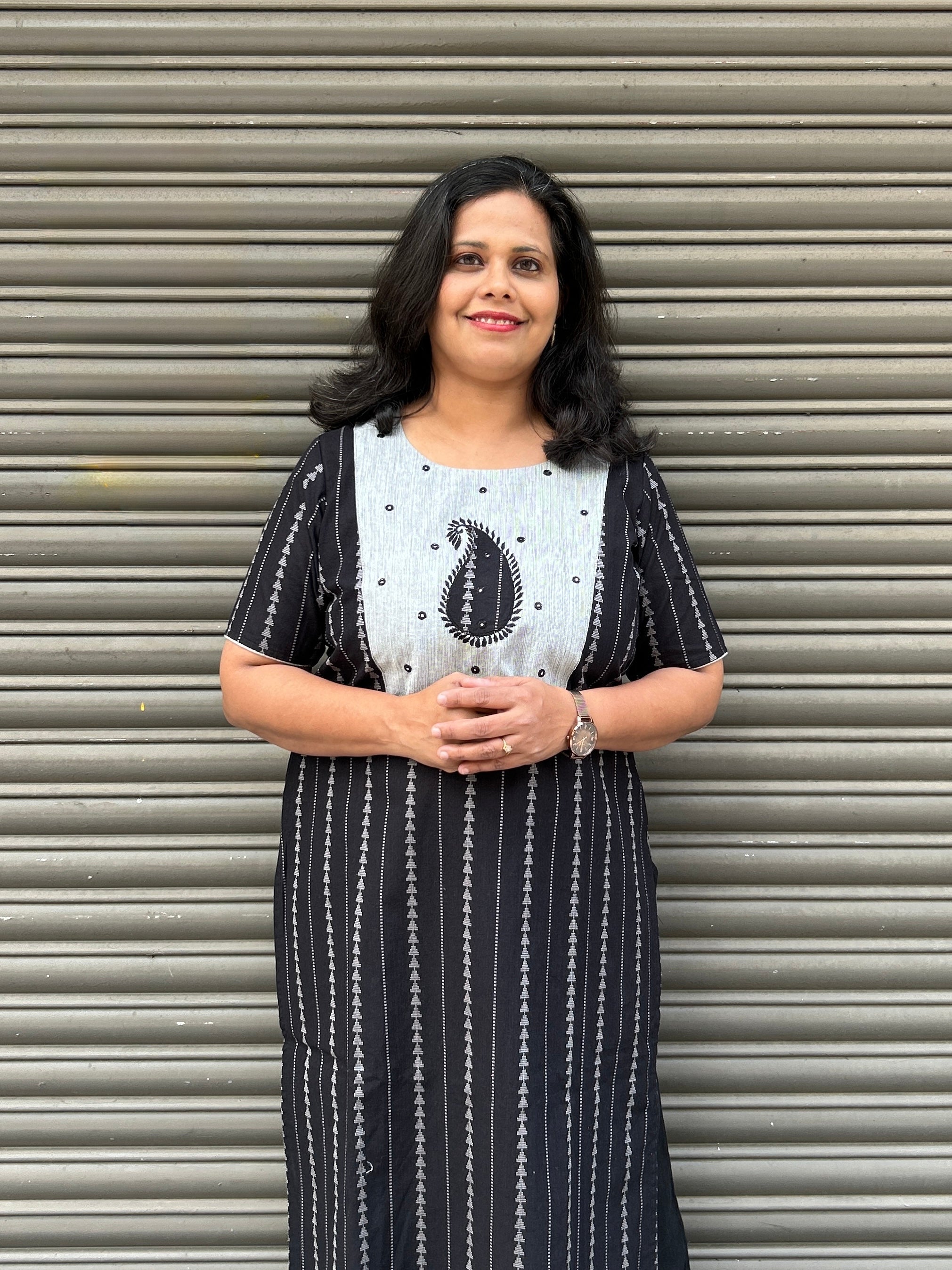 Woman's Semi Festive Cotton Kurti - Black