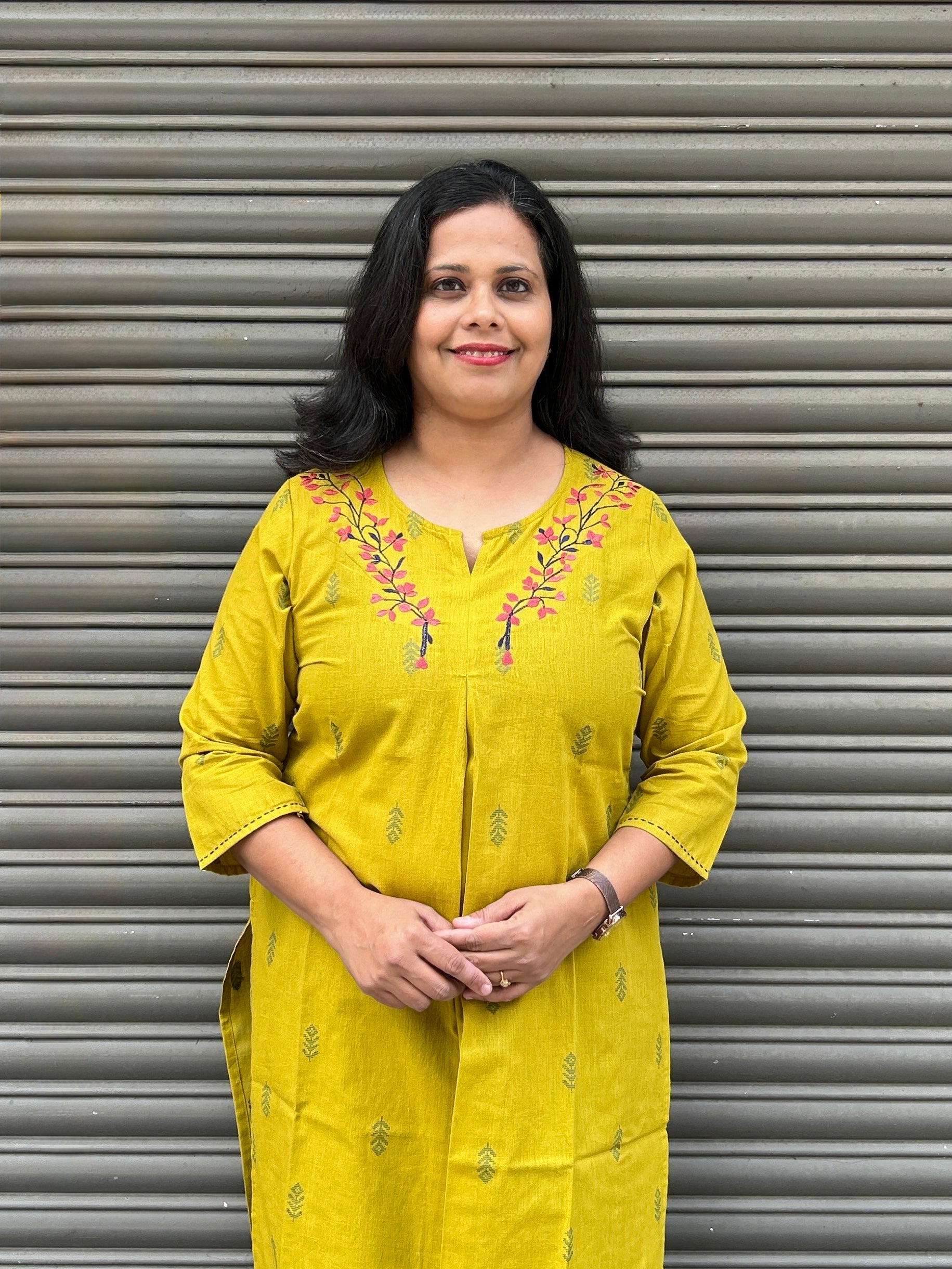 Woman's Semi Festive Cotton Kurti - Mustard