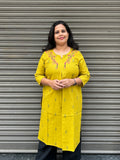 Woman's Semi Festive Cotton Kurti - Mustard