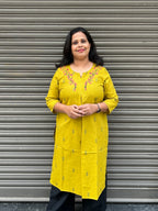 Woman's Semi Festive Cotton Kurti - Mustard